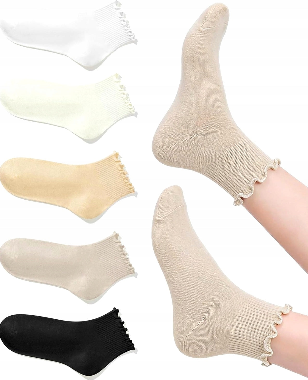SOCKS 5 PAIRS WOMEN'S COTTON FRILLS UNIFORM CASUAL CUTE