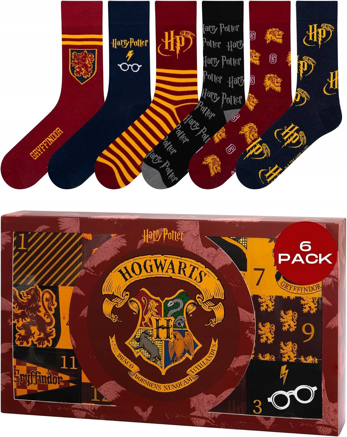 SOCKS 6 PAIRS GIFT HOGWART COTTON PATTERNS COMFORTABLE SOFT HIGH