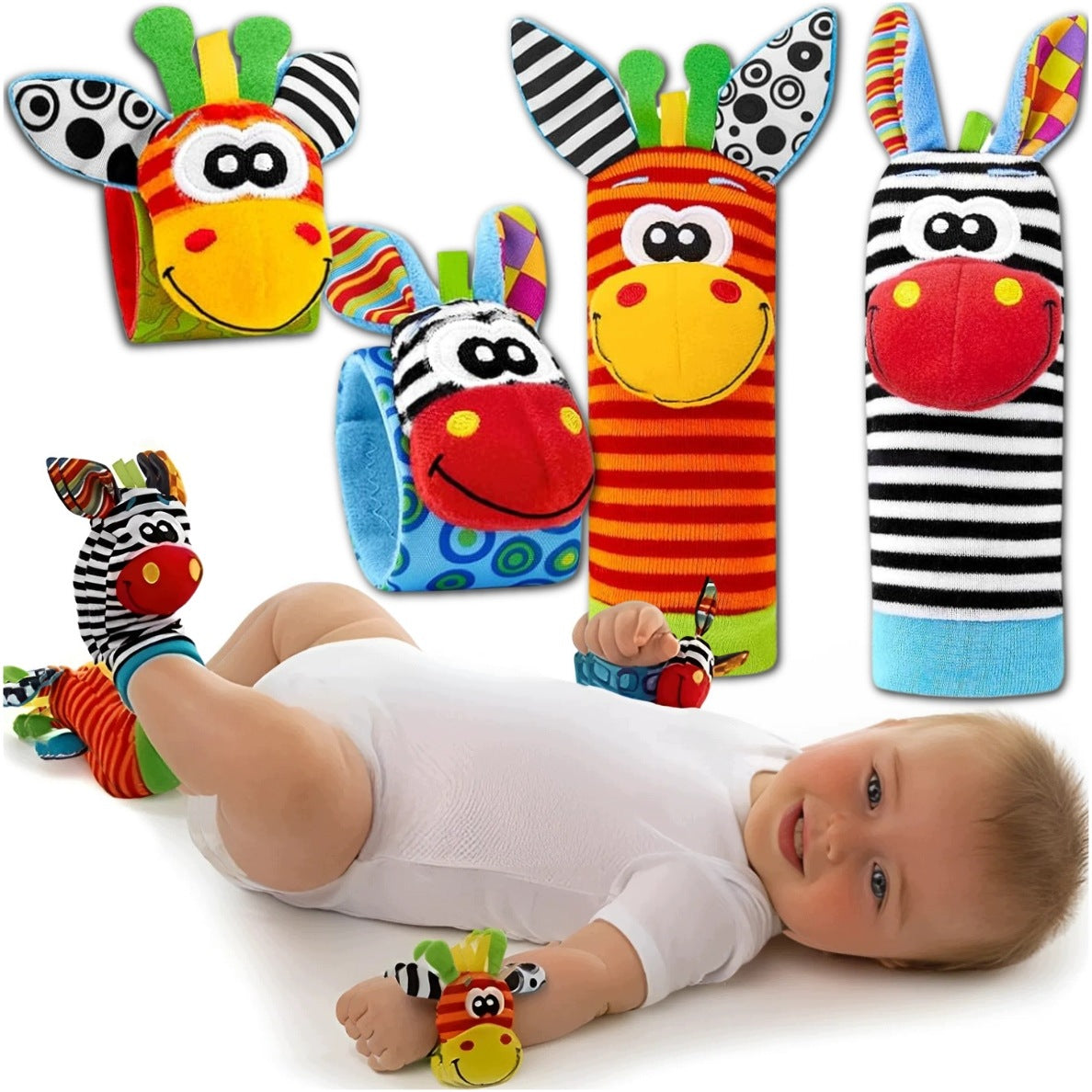 SOCKS HANDLE BANDS 3D SENSORY TOY RATTLES FOR CHILDREN 4x