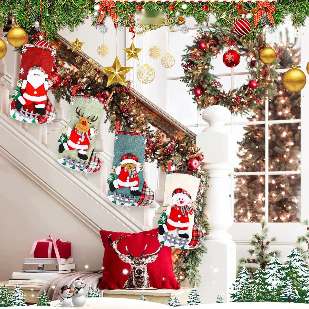SOCKS SET OF 3 PIECES CHRISTMAS DECORATION LARGE HOLE THEME NICE Brand no brand