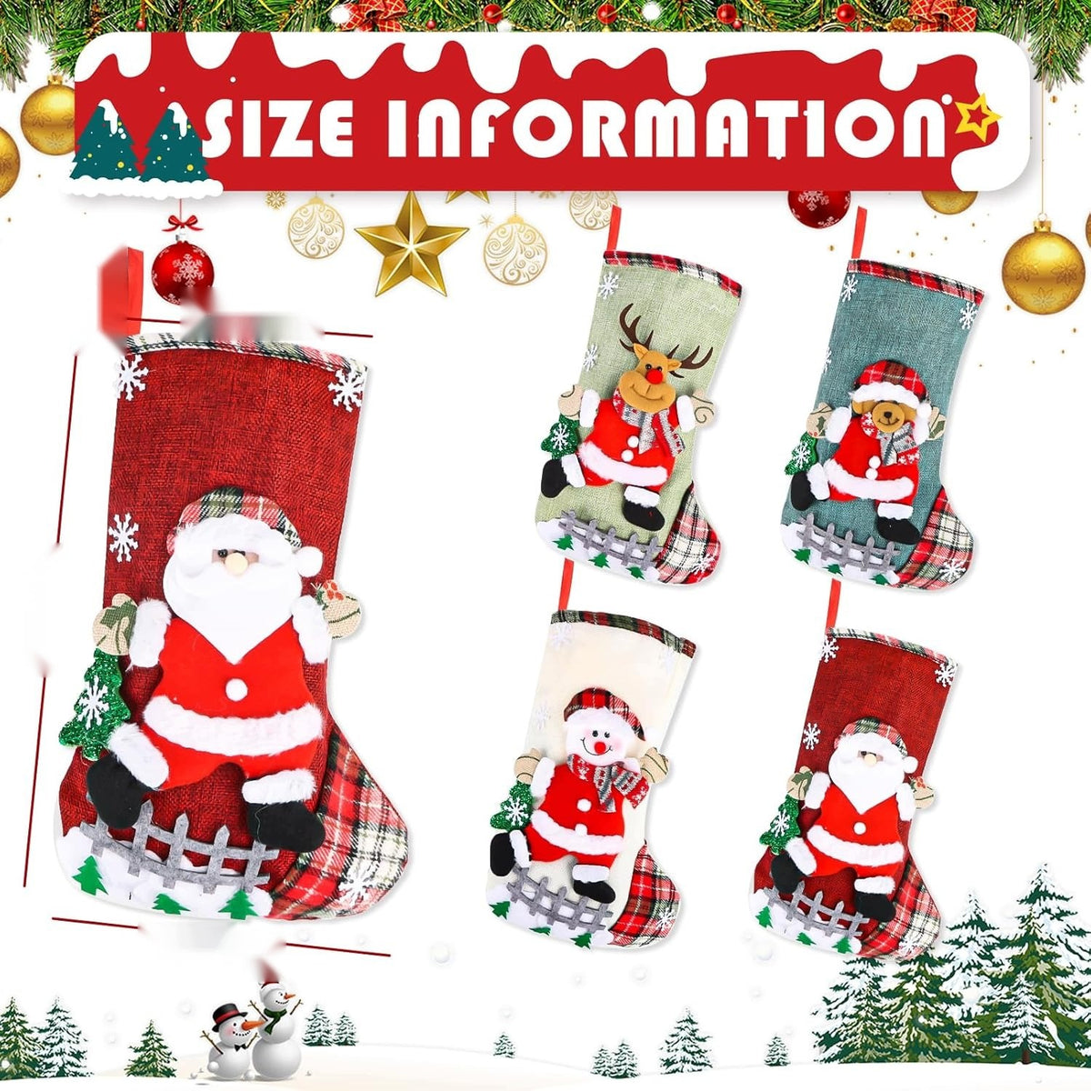 SOCKS SET OF 3 PIECES CHRISTMAS DECORATION LARGE HOLE THEME NICE Manufacturer code 5908140602977