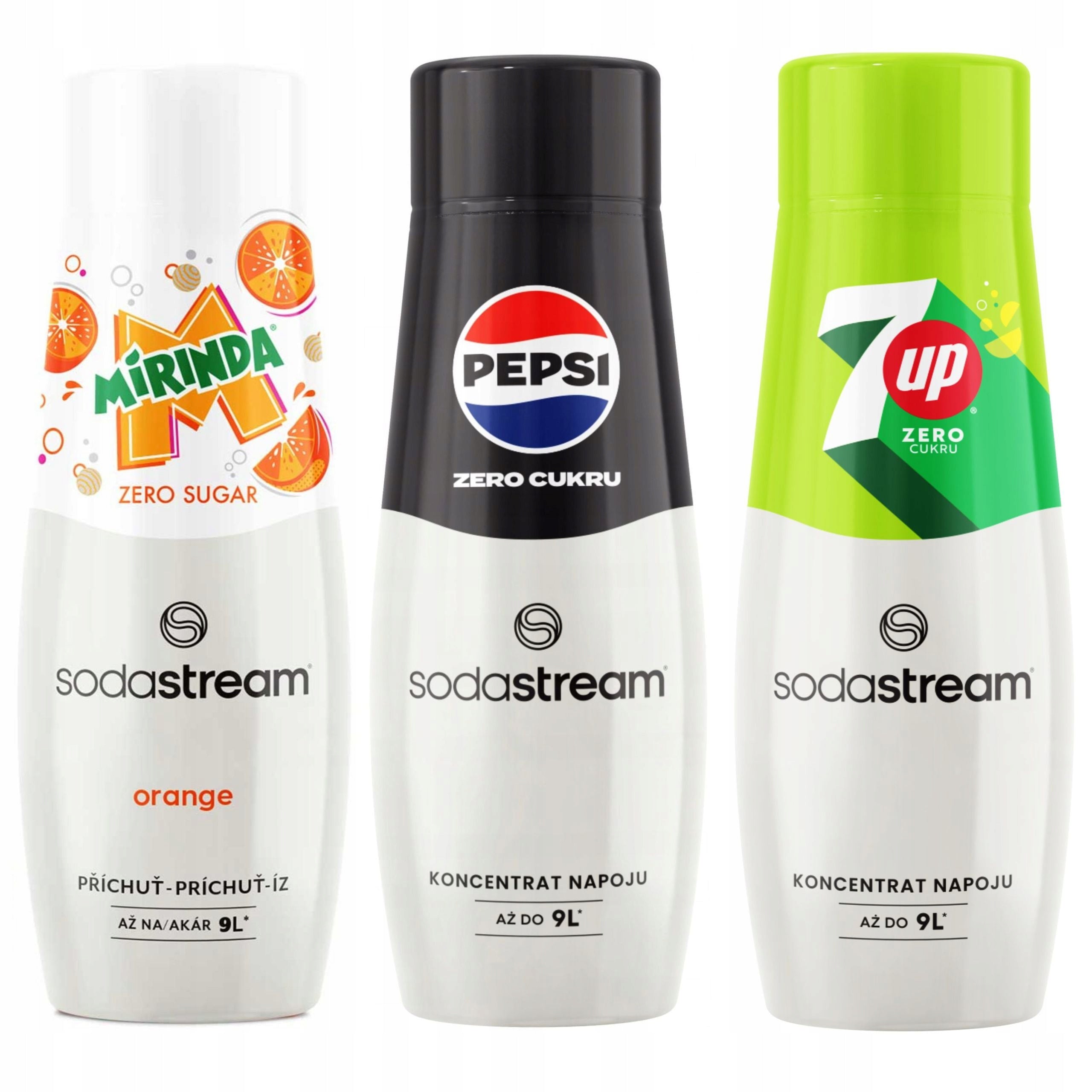SODA STREAM MIRINDA ZERO + PEPSI MAX + 7UP FREE SUGAR FREE WATER Syrups Packaging status original