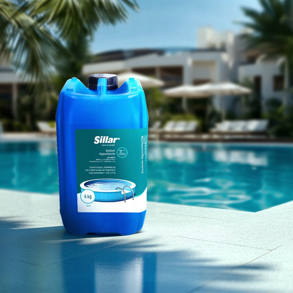 SODIUM HYPOCHLORITE CHLORINE FUNGICIDAL AGENT FOR SWIMMING POOL 5L Manufacturer code SIL2258-6