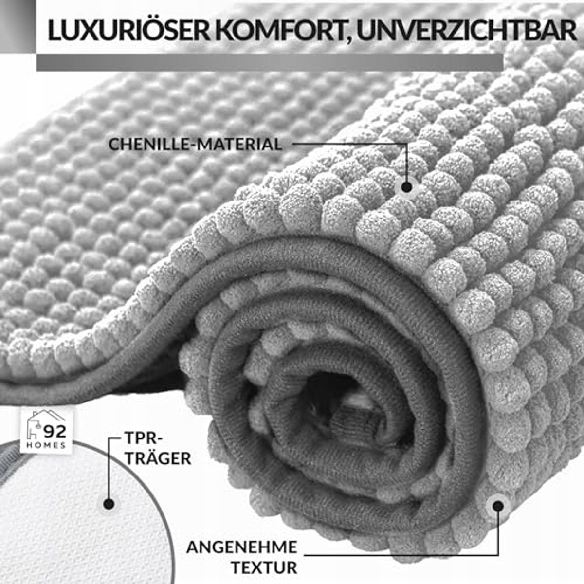 SOFT BATHROOM RUG 40X60 CM GREY NON-SLIP CHENILLE EAN (GTIN) 6916584562480