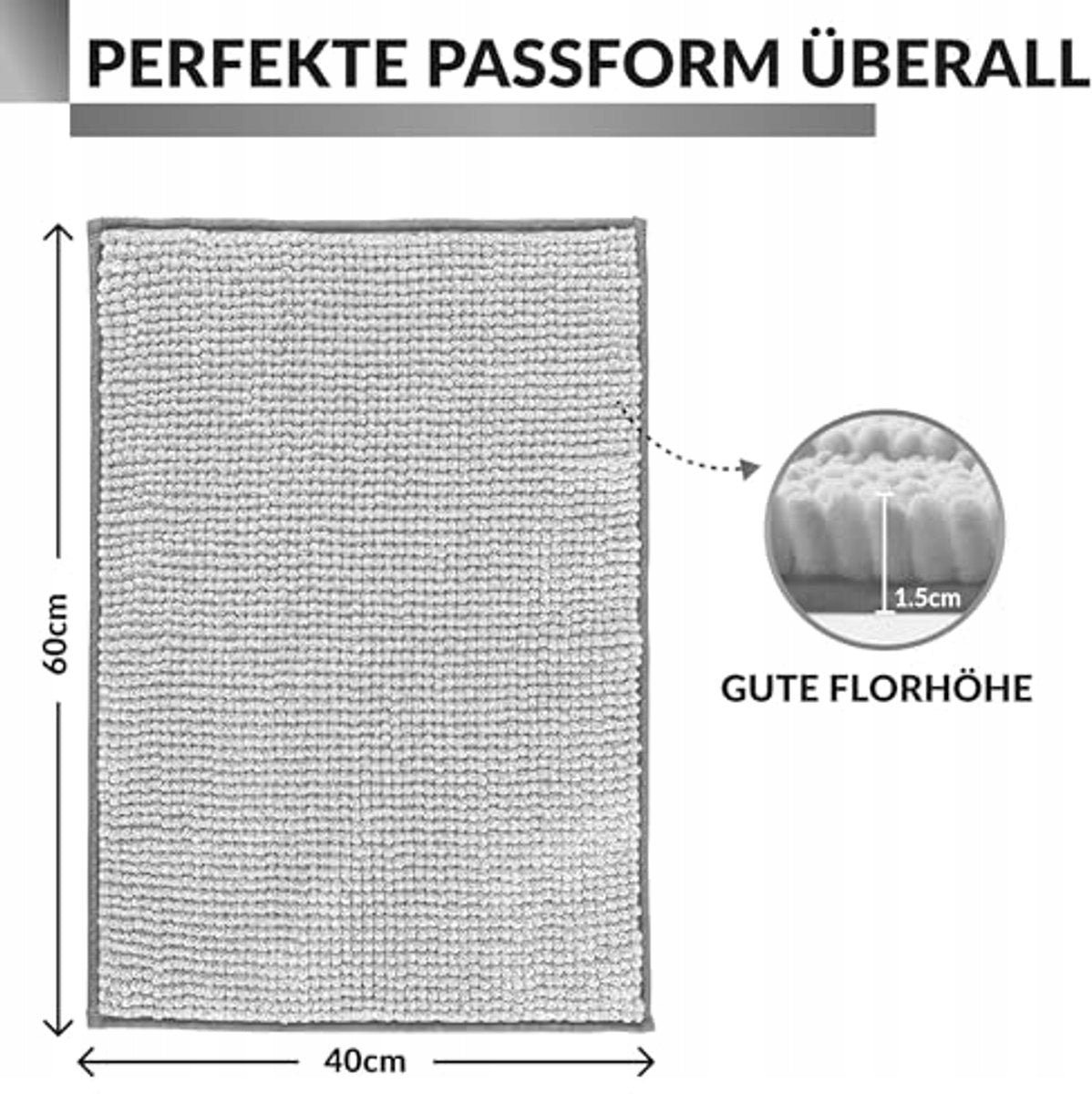 SOFT BATHROOM RUG 40X60 CM GREY NON-SLIP CHENILLE Manufacturer code 6916584562480