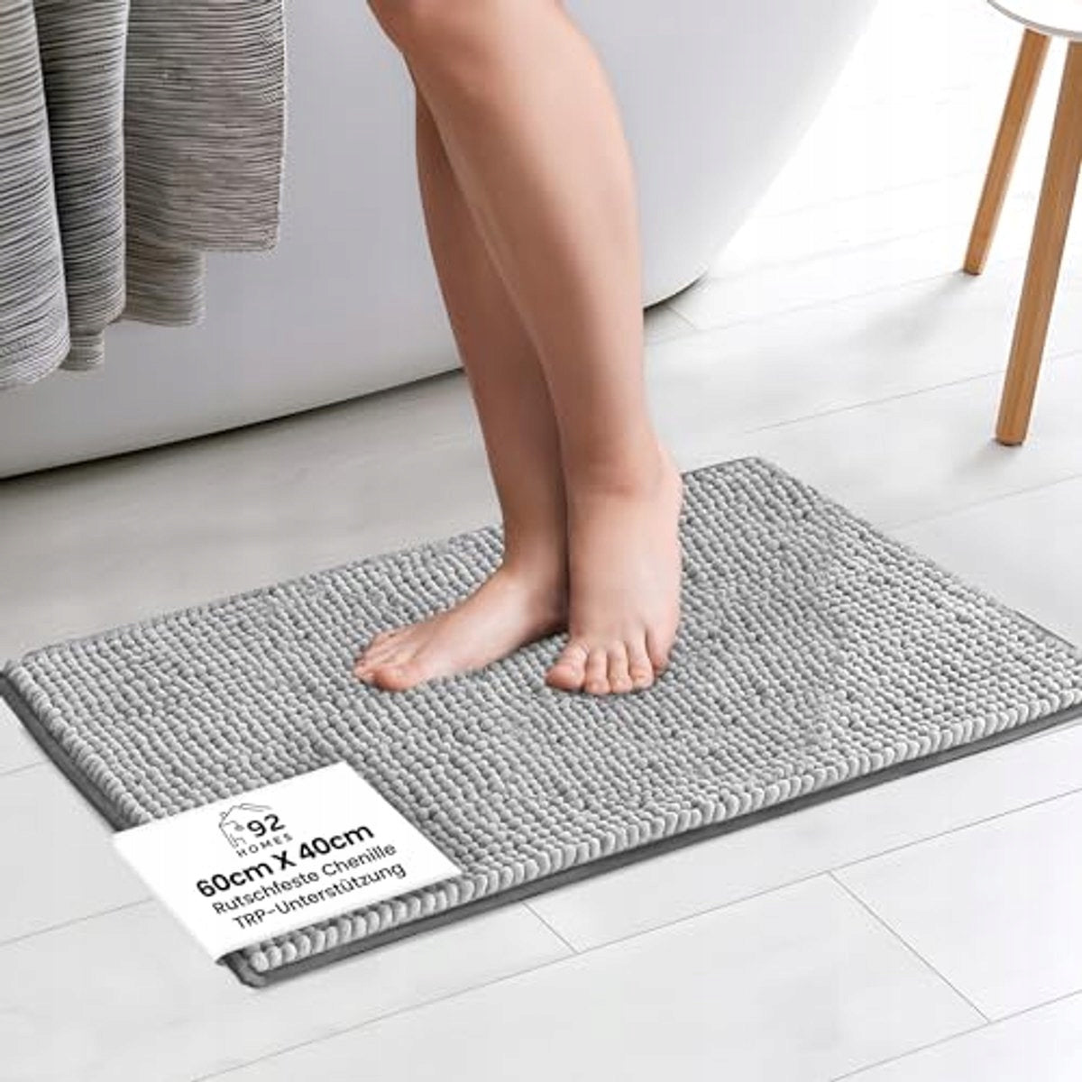 SOFT BATHROOM RUG 40X60 CM GREY NON-SLIP CHENILLE