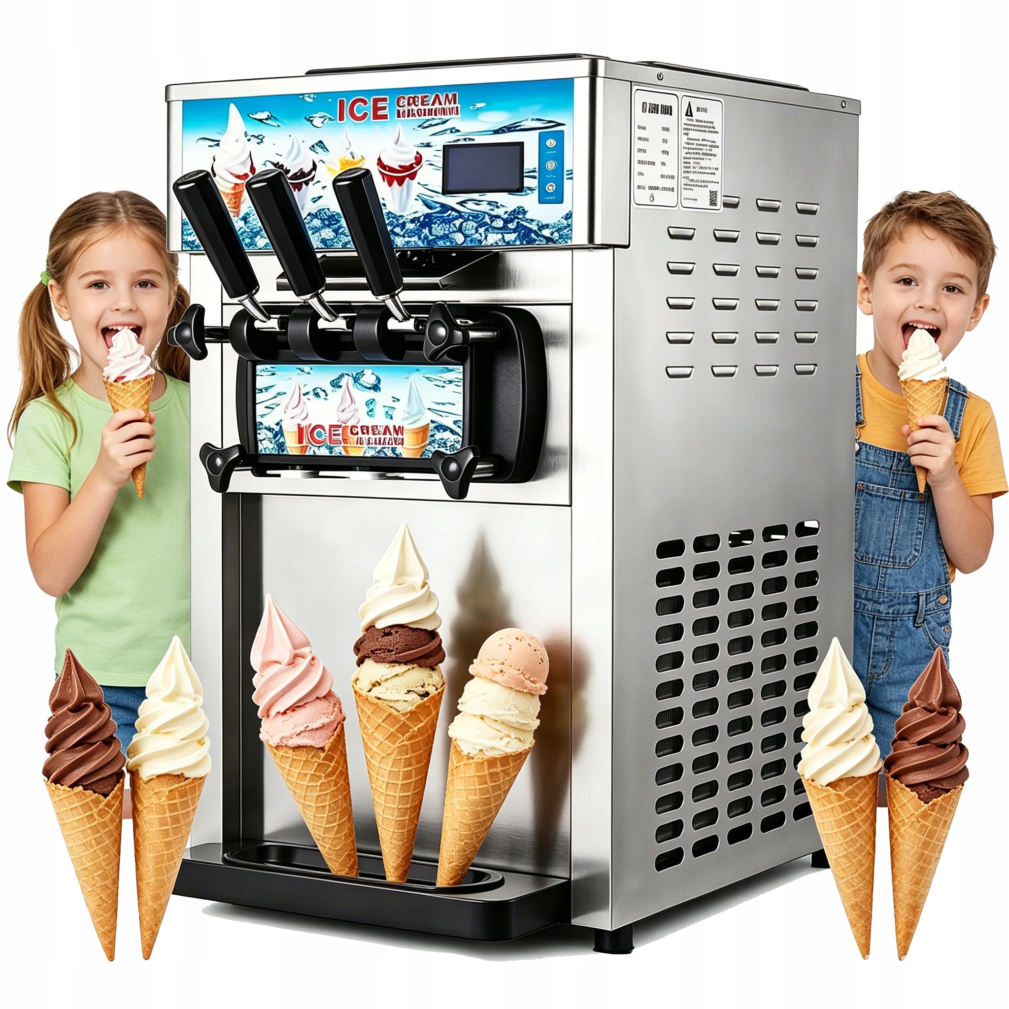 SOFT ICE CREAM MACHINE COMMERCIAL TABLE 3 FLAVORS 16-18L/H 1200W 2*3L