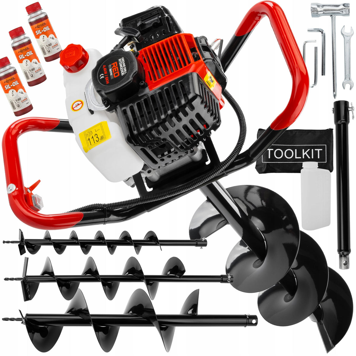 SOIL DRILLING RIG DIESEL DRILL BRAND RED TECHNIC + 3 DRILL BITS EXTENSION