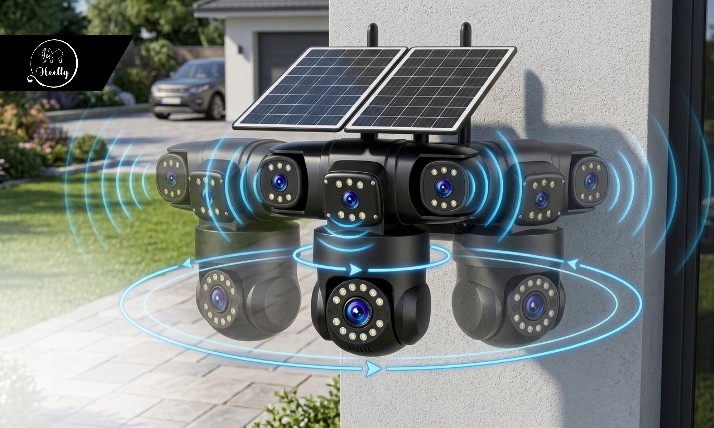SOLAR CAMERA 4G OUTDOOR FOUR HD LENSES 4X4MP AOV SIM LTE HEELLY Kind internal external