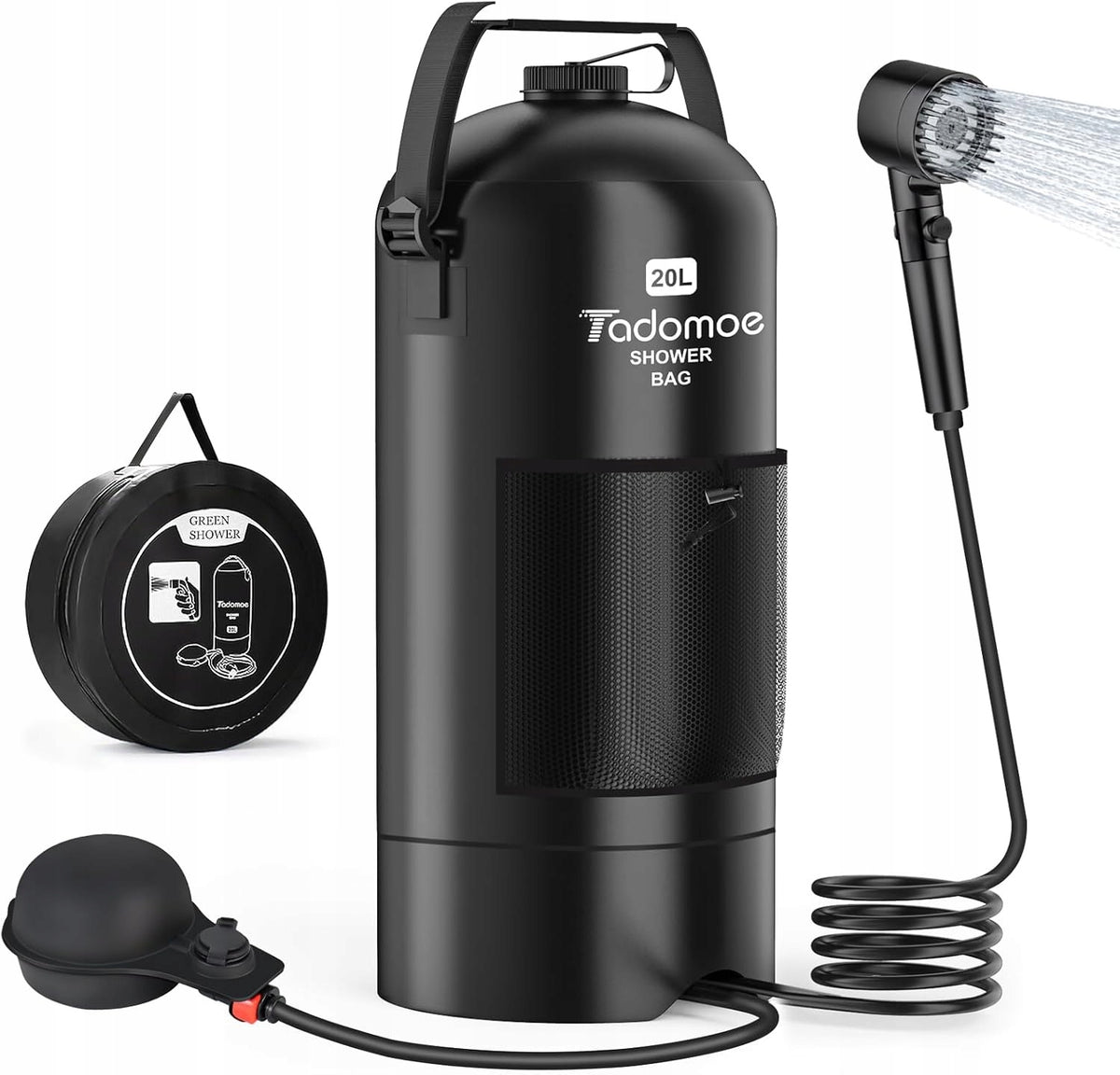 SOLAR CAMPING SHOWER 20L WITH FOOT PUMP