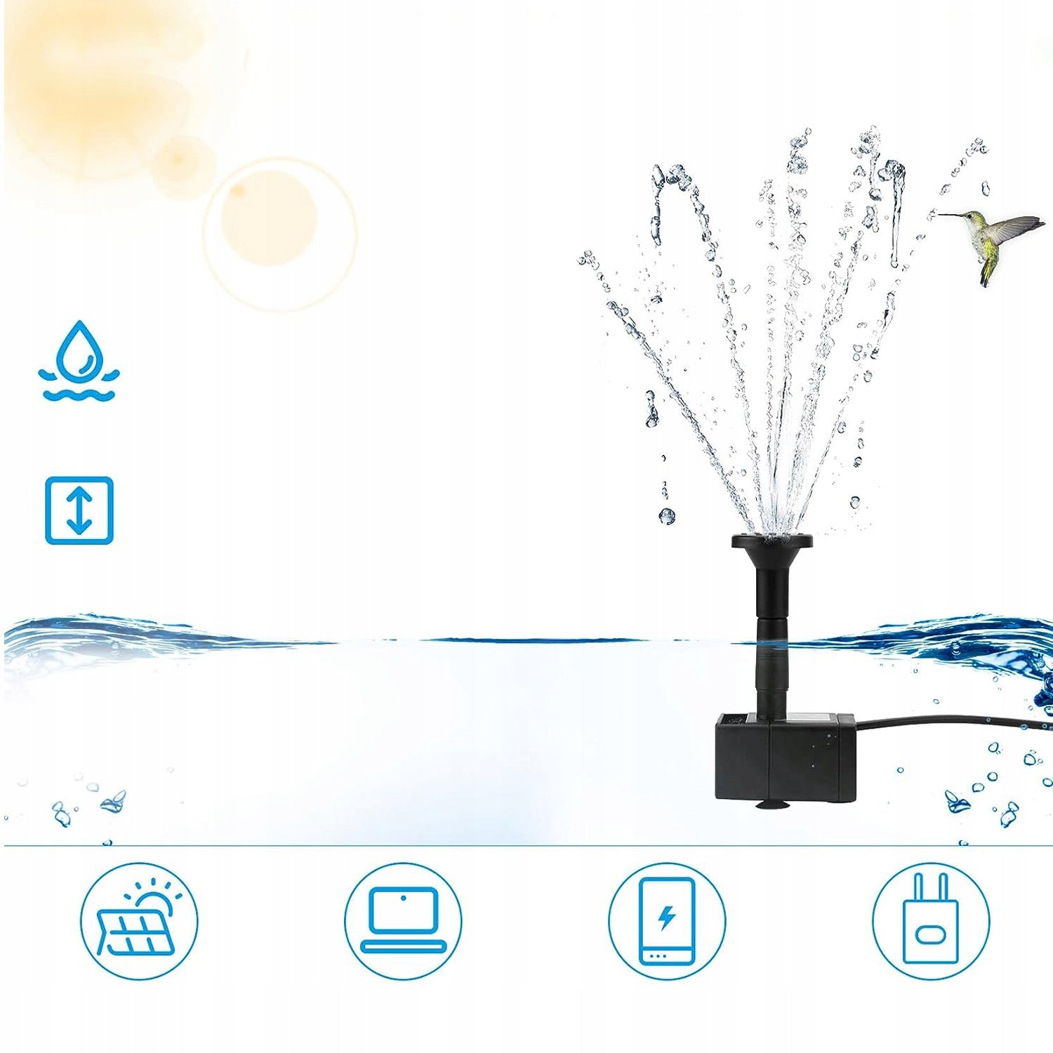 SOLAR FOUNTAIN FOR POND WATER FLOATING PUMP WITH FILTER Power 2.5 W