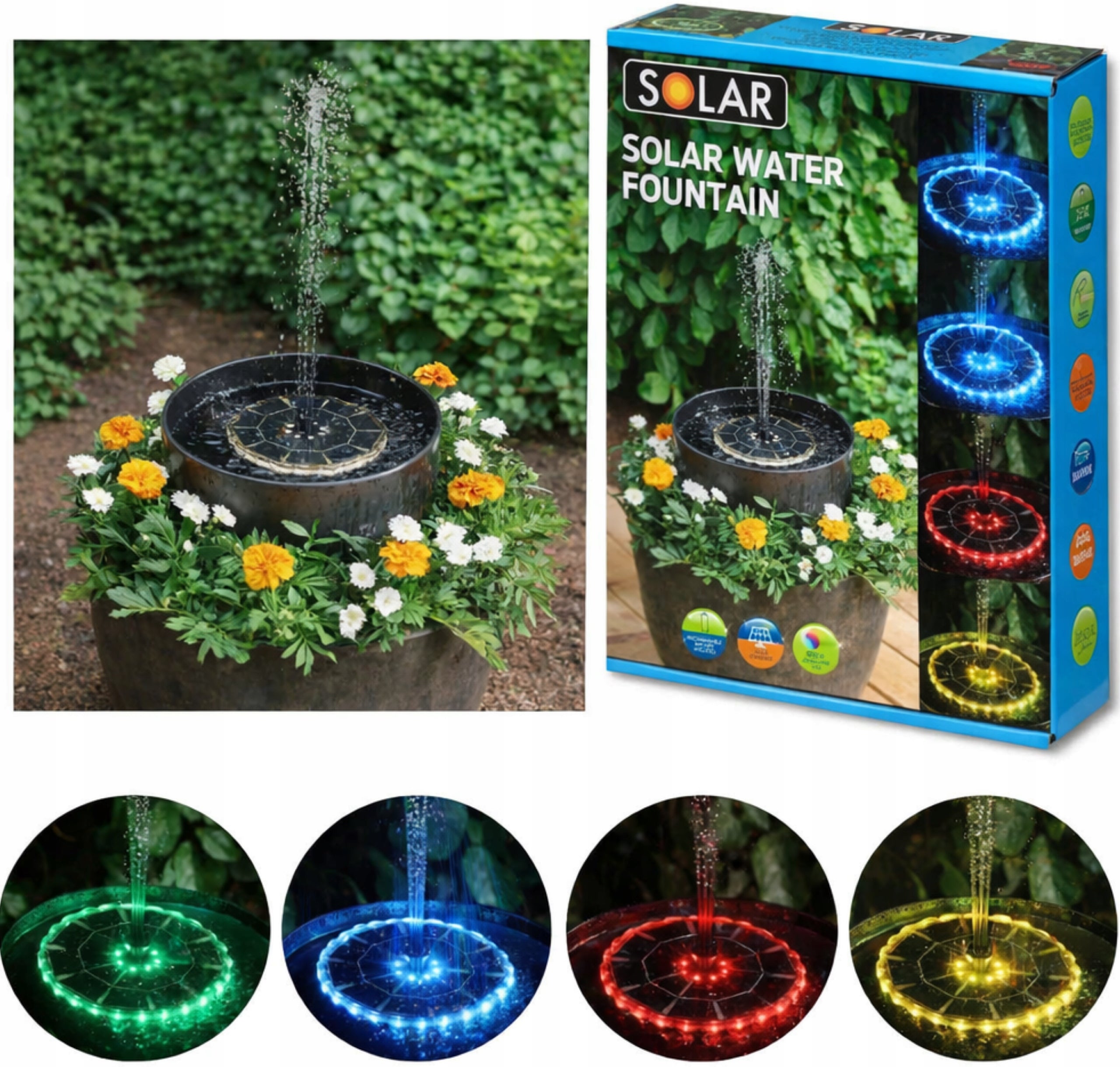 SOLAR FOUNTAIN WITH BATTERY GARDEN LED FLOATING WATER PUMP 16 CM
