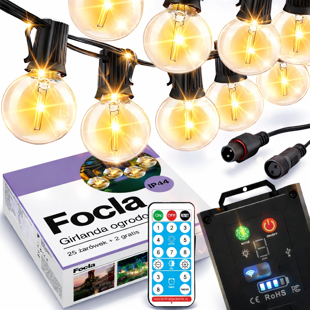 SOLAR GARDEN GARLAND 25LED + 2 Freebie - 10m SOLAR LIGHTS + REMOTE CONTROL