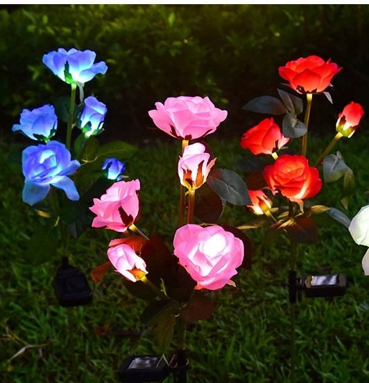 SOLAR GARDEN LAMP LED HAMMERED FLOWER ROSE ORNAMENT FOR GARDEN Packaging status original