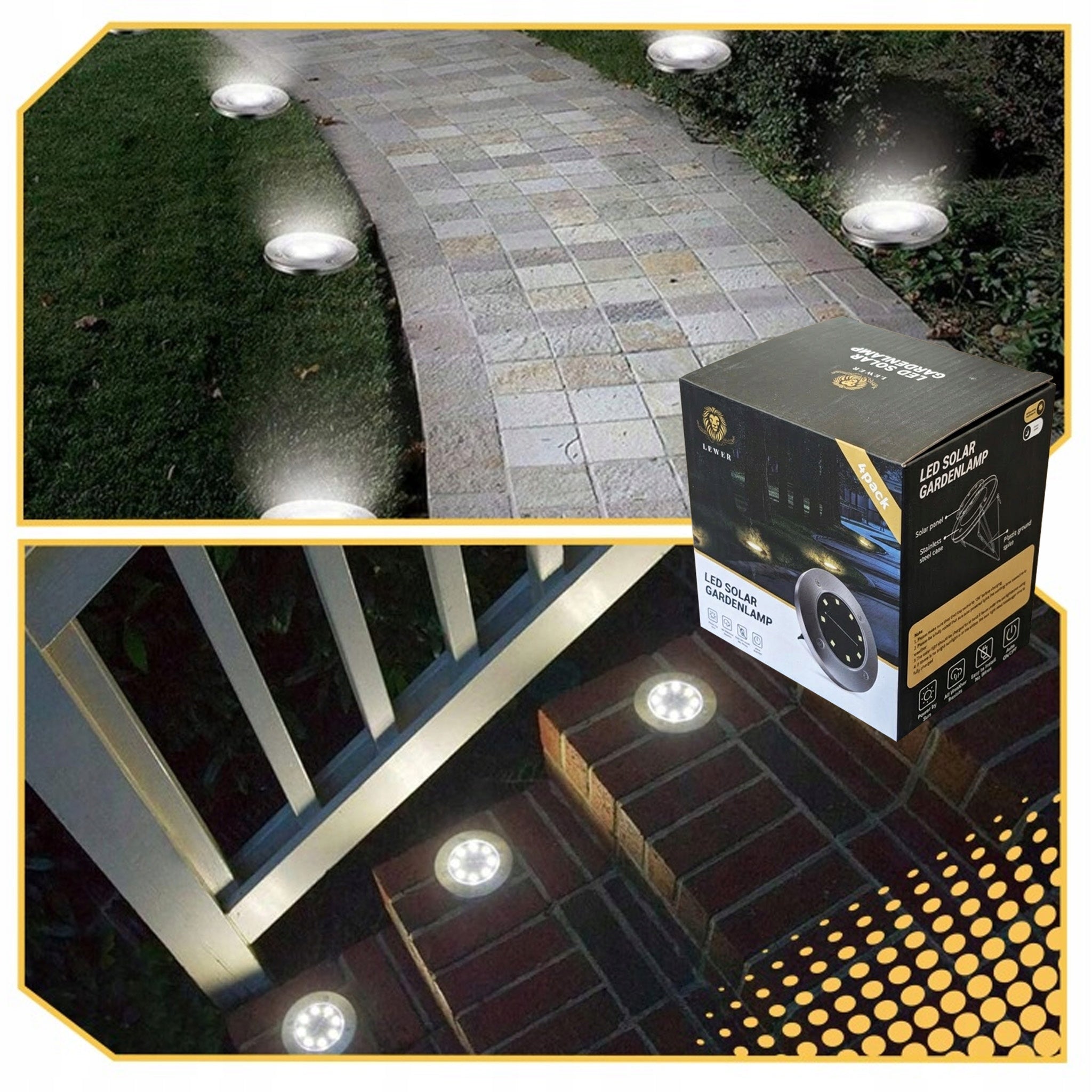 SOLAR GARDEN LAMP LED LIGHTS GROUND DISK DUSK SENSOR 12 DISKS Diameter/width 11.6 cm