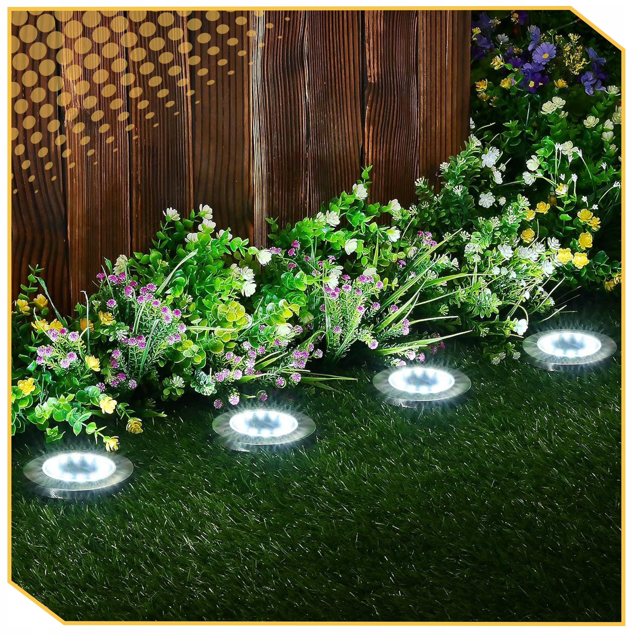 SOLAR GARDEN LAMP LED LIGHTS GROUND DISK DUSK SENSOR 12 DISKS Packaging status original
