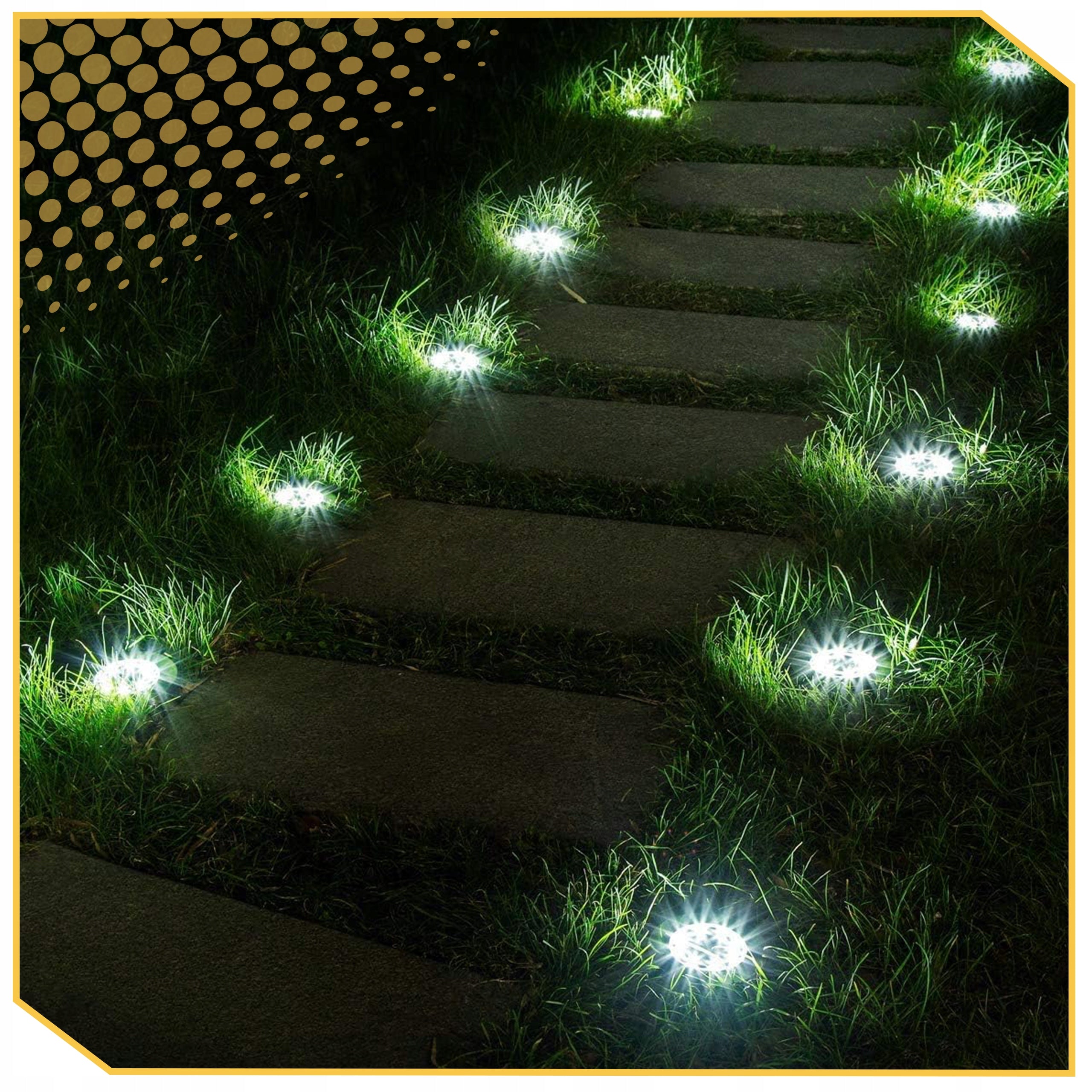 SOLAR GARDEN LAMP LED LIGHTS GROUND DISK DUSK SENSOR 12 DISKS Total height 12.6 cm