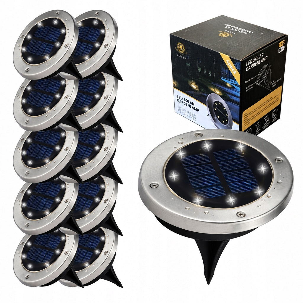 SOLAR GARDEN LAMP LED LIGHTS GROUND DISK DUSK SENSOR 12 DISKS