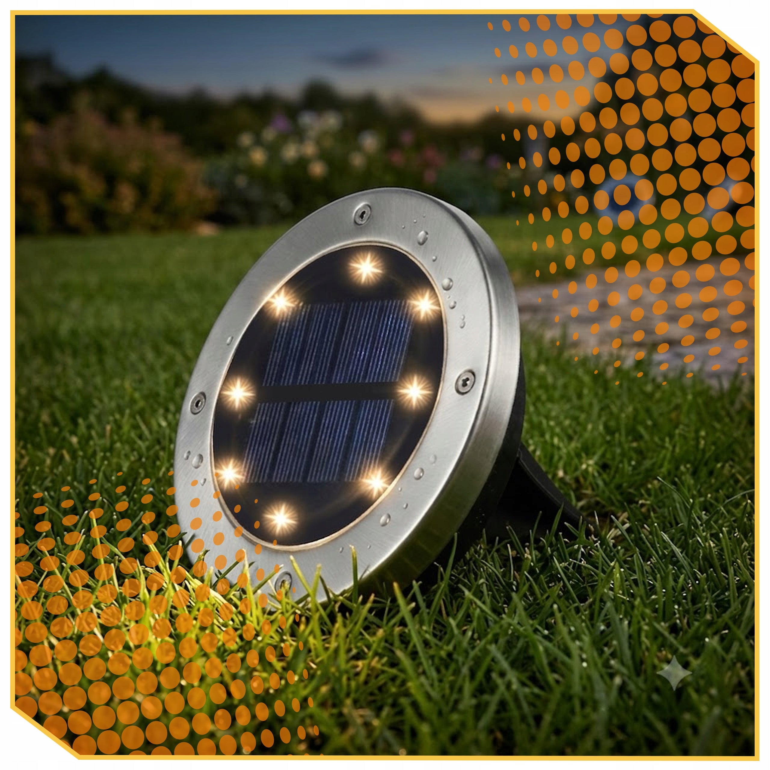 SOLAR GARDEN LAMP LED LIGHTS GROUND DISK DUSK SENSOR 8 DISKS Packaging status original