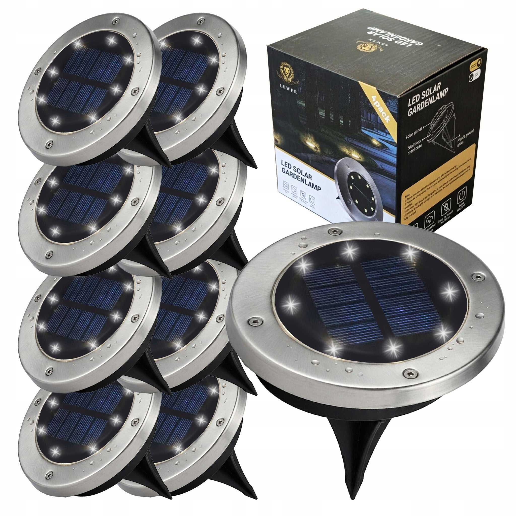 SOLAR GARDEN LAMP LED LIGHTS GROUND DISK DUSK SENSOR 8 DISKS