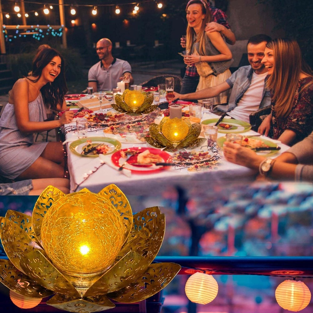 SOLAR GARDEN LAMP LED LOTUS FLOWER OPENWORK IP65 WATERPROOF ORNAMENT Packaging status original