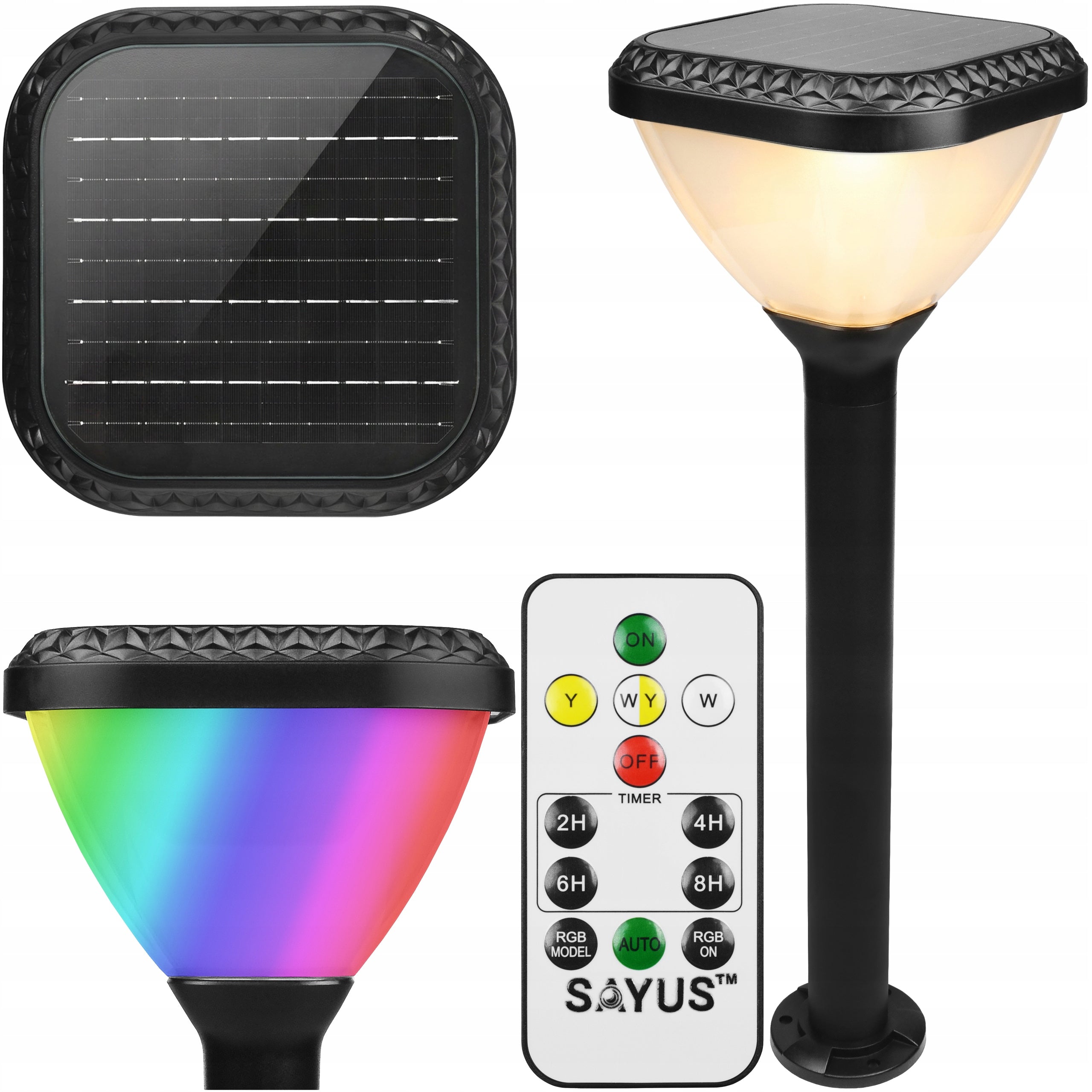 SOLAR GARDEN LAMP RGB LED LIGHTING POST WITH REMOTE CONTROL 80cm