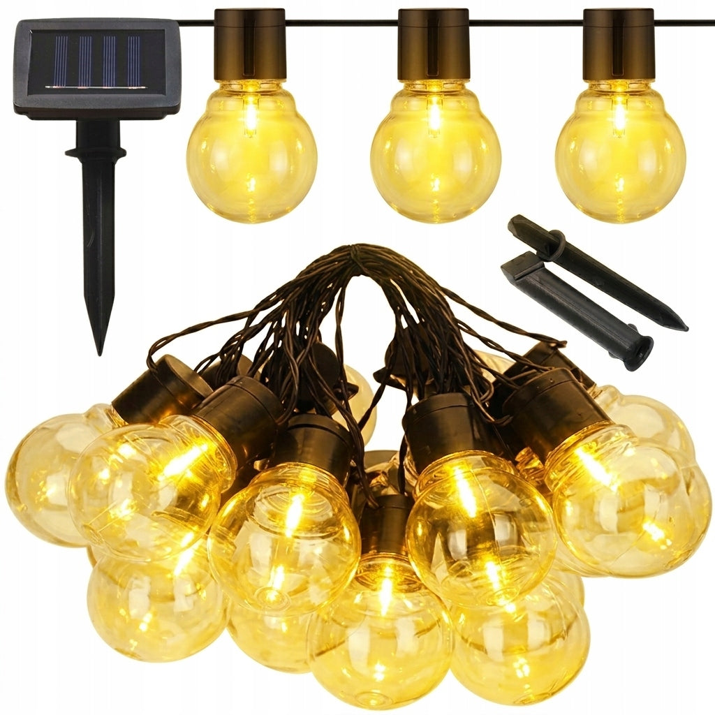 SOLAR GARDEN LIGHT GARLAND 6M +20 LED BULBS IP 44 OUTDOOR Packaging status original