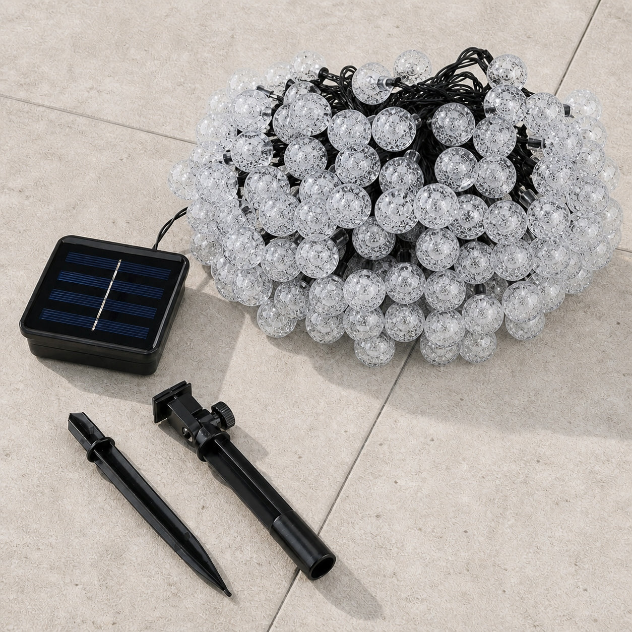 SOLAR GARDEN LIGHTS SOLAR GARLAND 100LED BALLS WHITE WARM 19m Globe diameter 2 cm