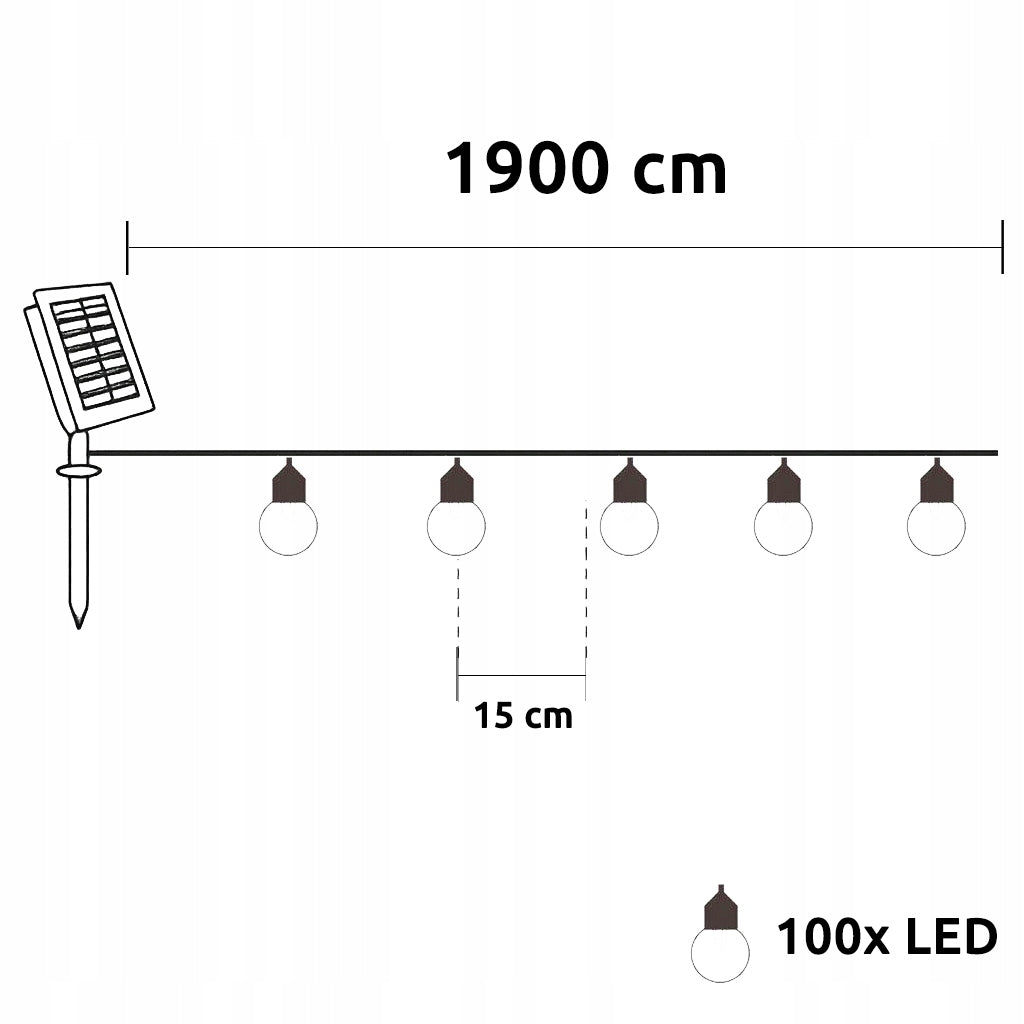 SOLAR GARDEN LIGHTS SOLAR GARLAND 100LED BALLS WHITE WARM 19m Power supply solar