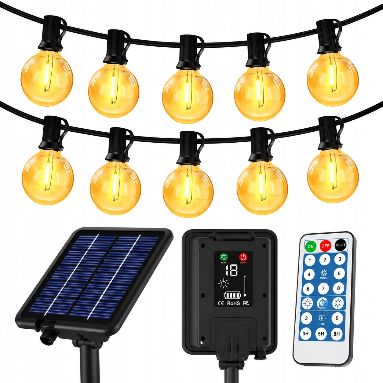 SOLAR GARLAND GARDEN BALCONY LAMP BALLS 27LED 1008CM REMOTE CONTROL TIMER