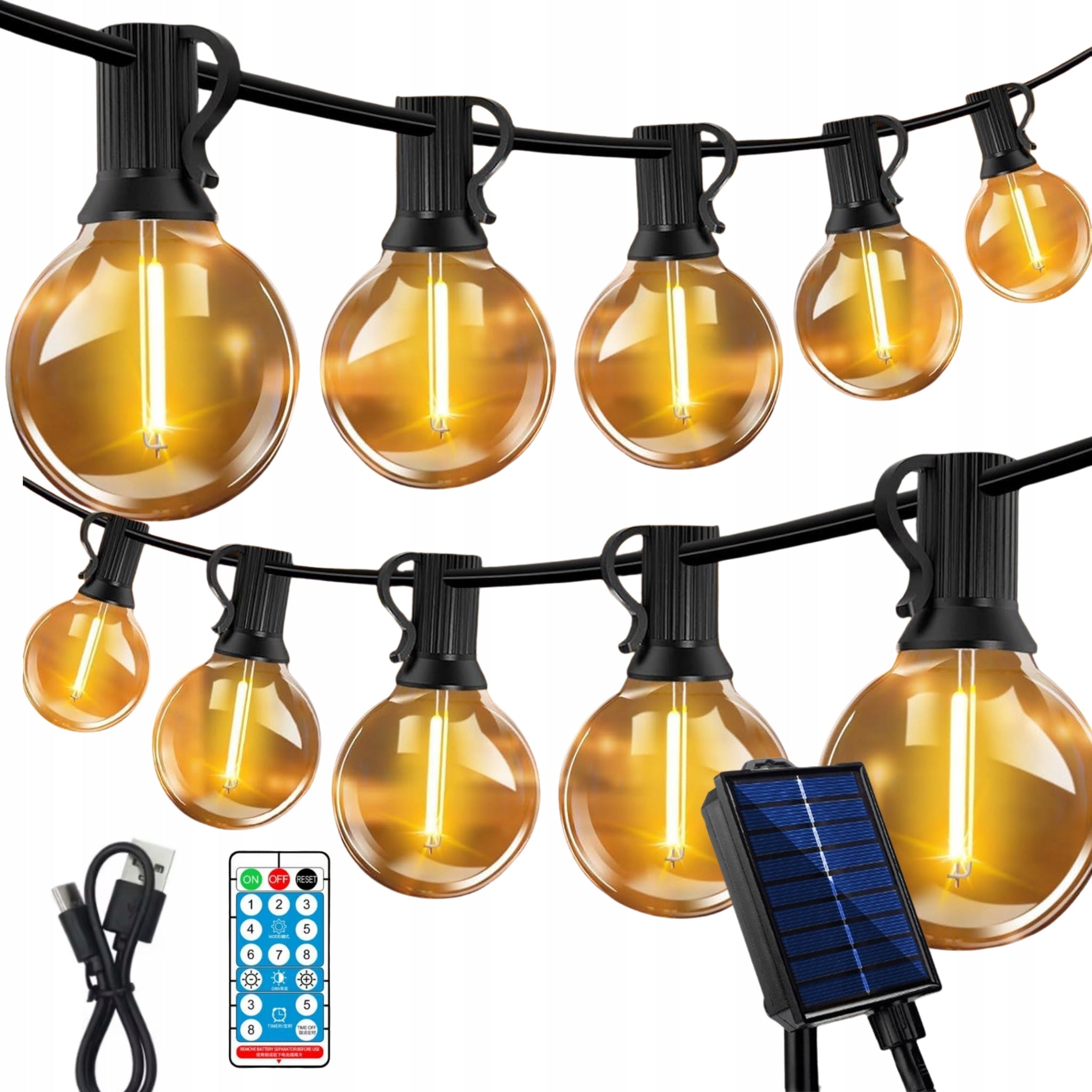 SOLAR GARLAND GARDEN BALCONY LAMP BALLS 27LED 812,5CM REMOTE CONTROL USB 8M