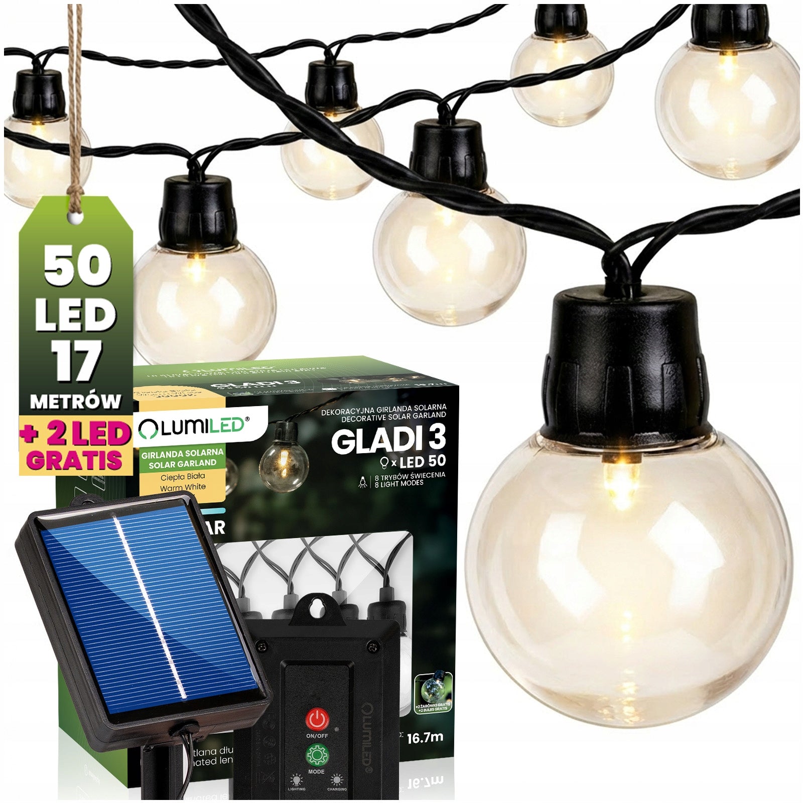 SOLAR GARLAND GARDEN LIGHT 50LED LED BULB BALCONY Balls Terrace
