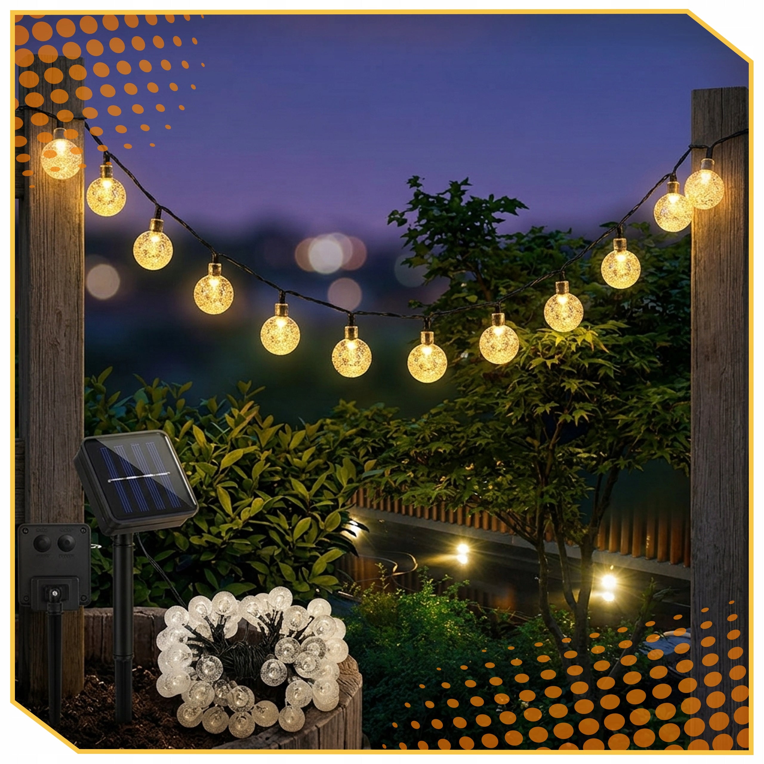 SOLAR GARLAND GARDEN SOLAR LIGHTS 100 LED BULBS FOR BALCONY 14meters Manufacturer code MAR-80