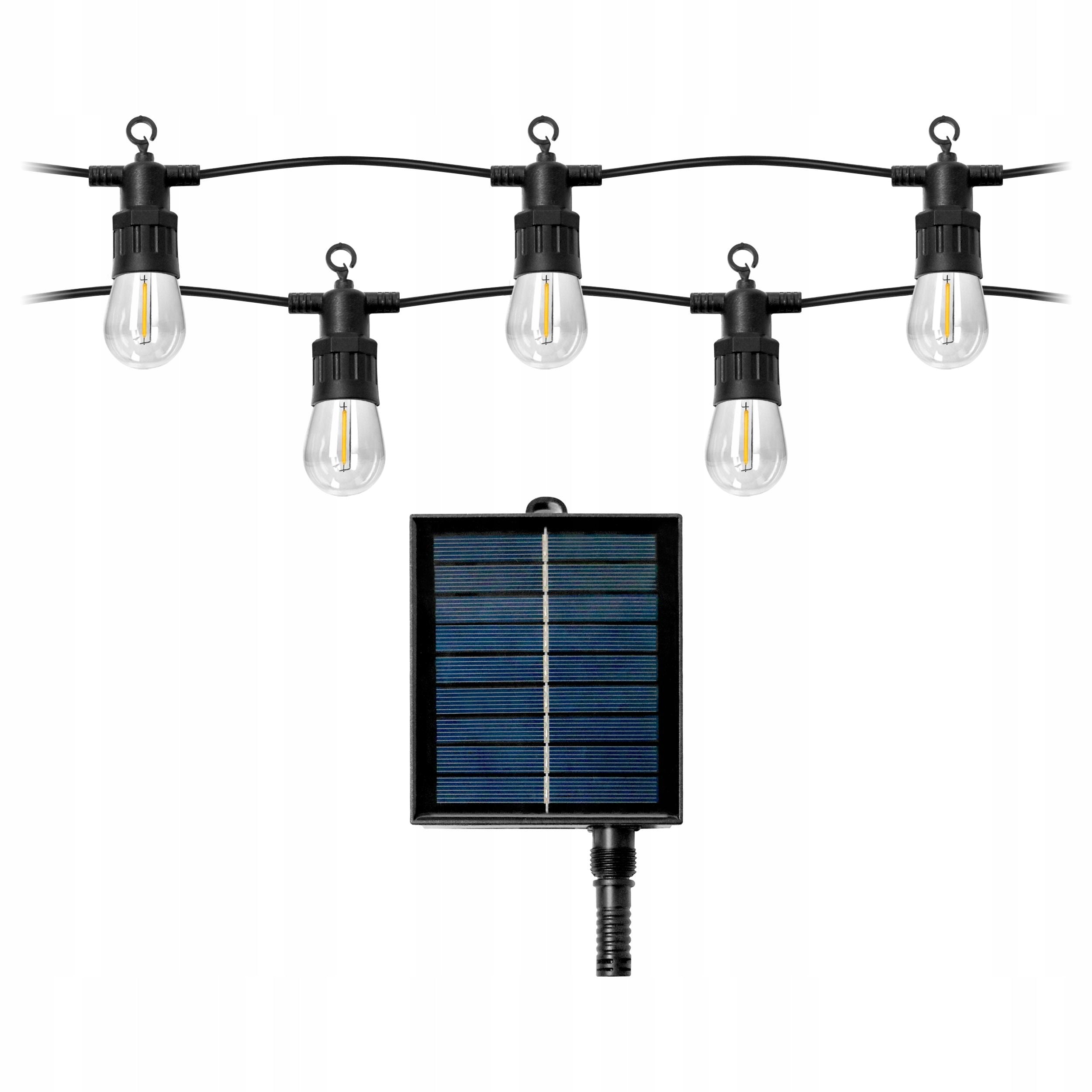 SOLAR GARLAND GARDEN SOLAR LIGHTS 10m + 10x BULB E27 LED FILAMENT Brand Virone
