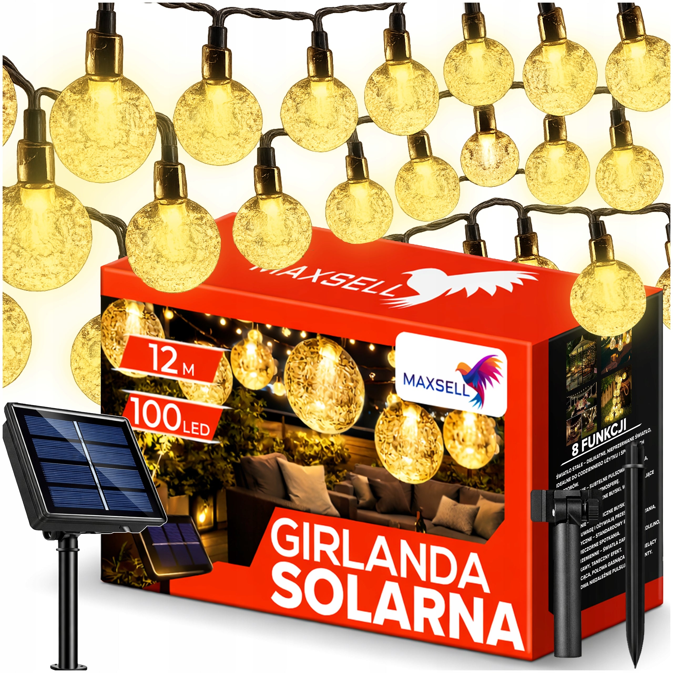 SOLAR GARLAND LED GARDEN LIGHT BALLS SOLAR LIGHTS 100 LED 12 M