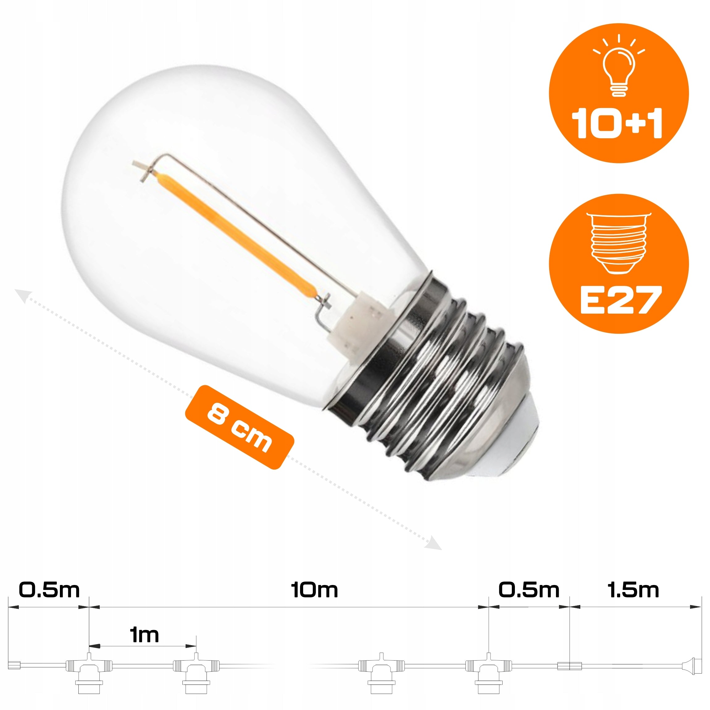 SOLAR GARLAND LED GARDEN LIGHT LAMPS 10M 10+1X BULB E27 + REMOTE CONTROL Packaging status original