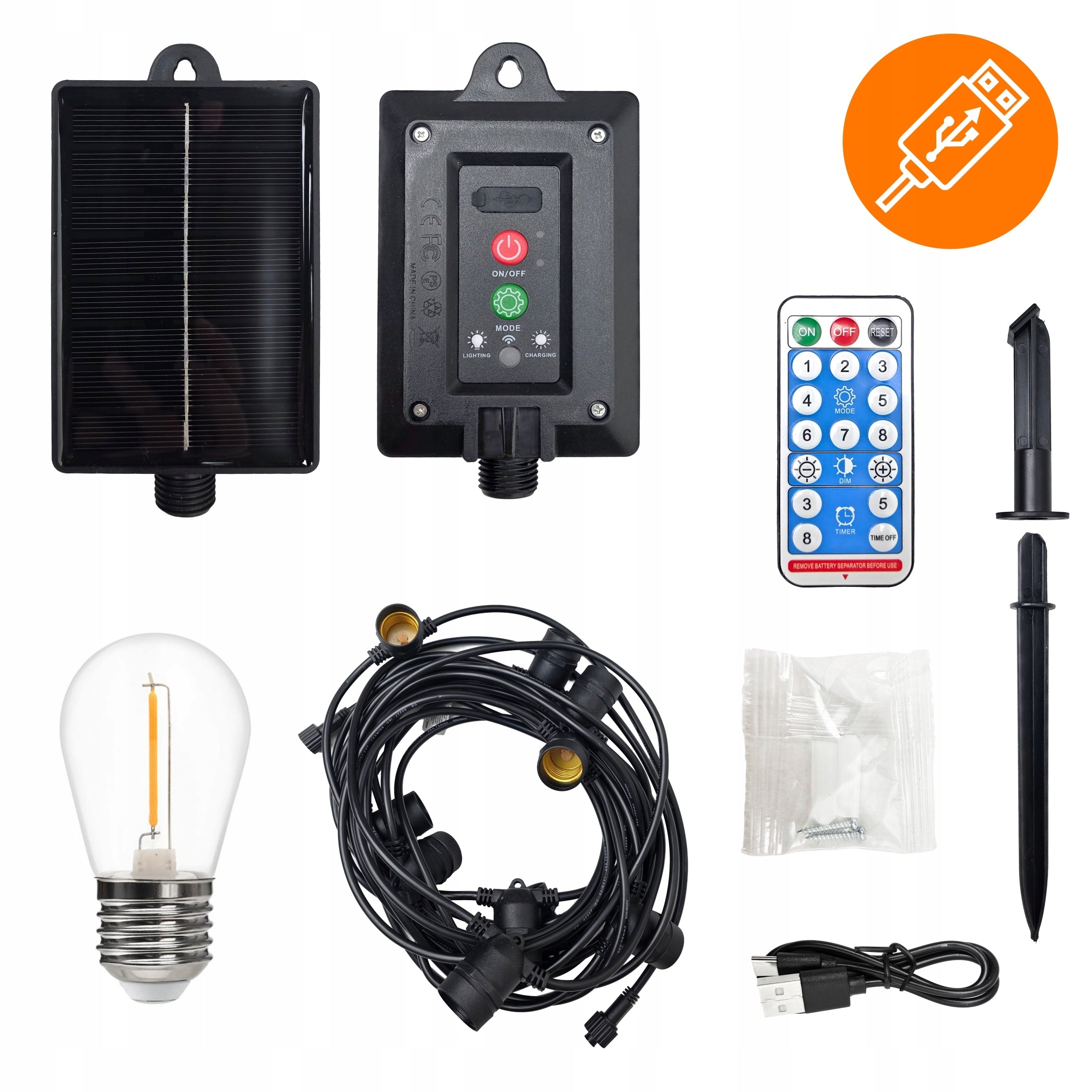 SOLAR GARLAND LED GARDEN LIGHT LAMPS 20M 20+2X BULB E27 + REMOTE CONTROL Brand EVI