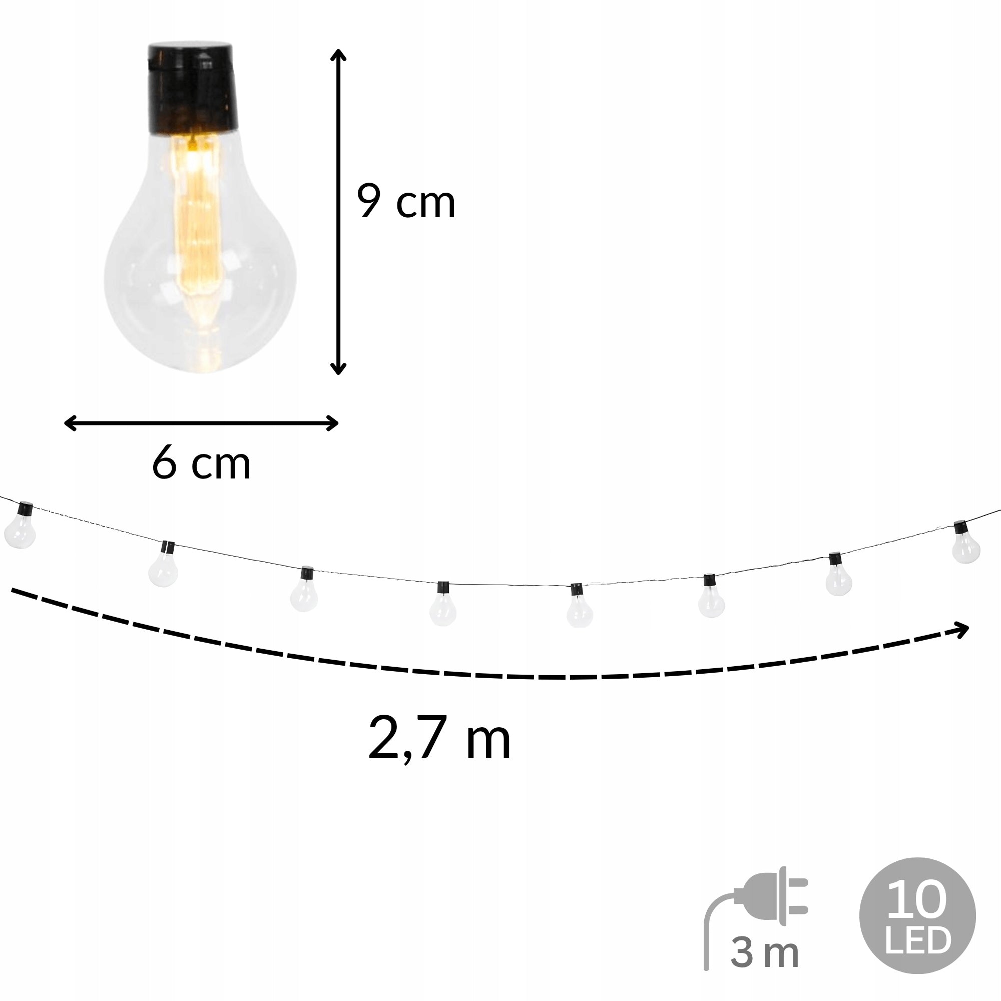 SOLAR GARLAND LED GARDEN LIGHTS DECORATIVE BULBS 2 7m 3m Manufacturer code GIRLANDA SOLARNA LED OGRODOWA 2,7m 10 ŻARÓWEK