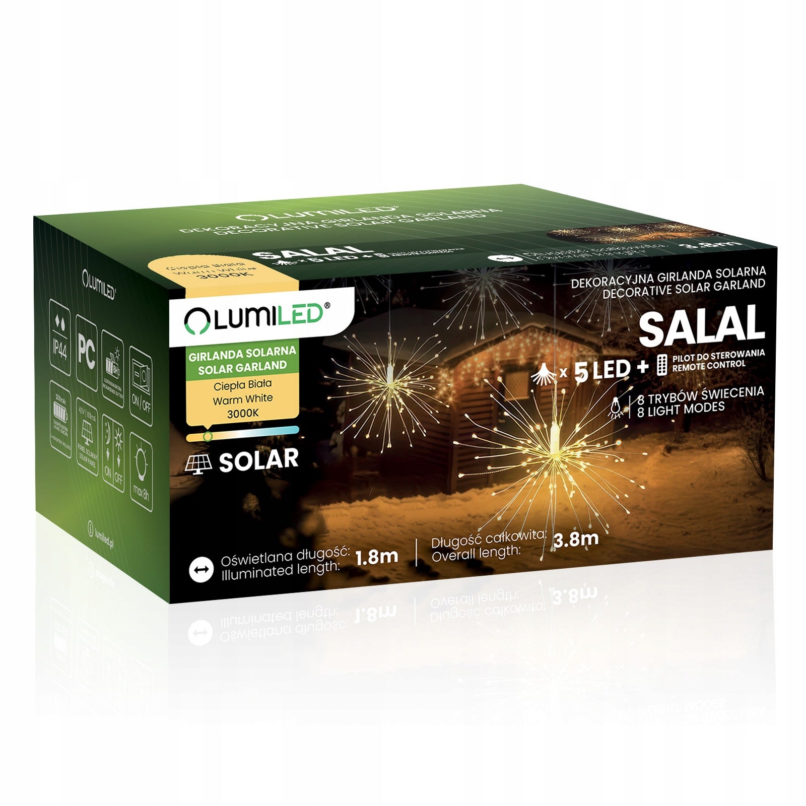SOLAR Garden Garland 5x DANDELION Fireworks FOR TERRACE Sensor + REMOTE CONTROL Manufacturer code 606819 lampki solarne żarówki do altany taras
