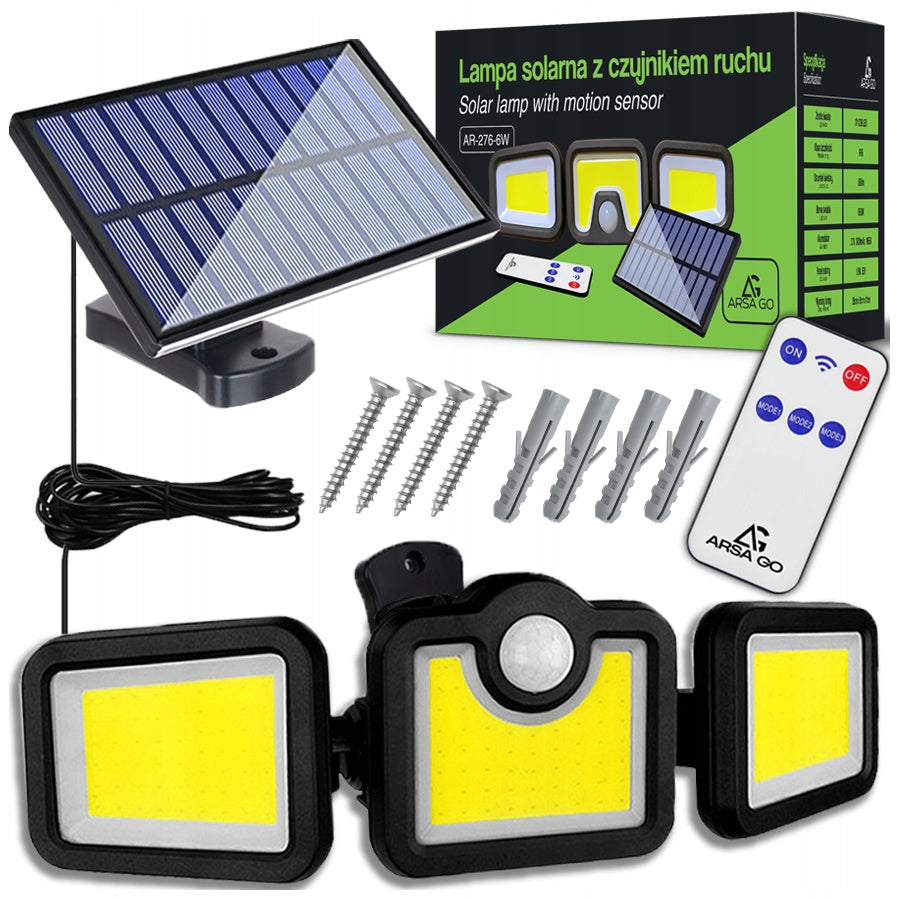 SOLAR LAMP 3in1 LED WITH DUSK MOTION SENSOR COB REMOTE CONTROL SEPARATE PANEL