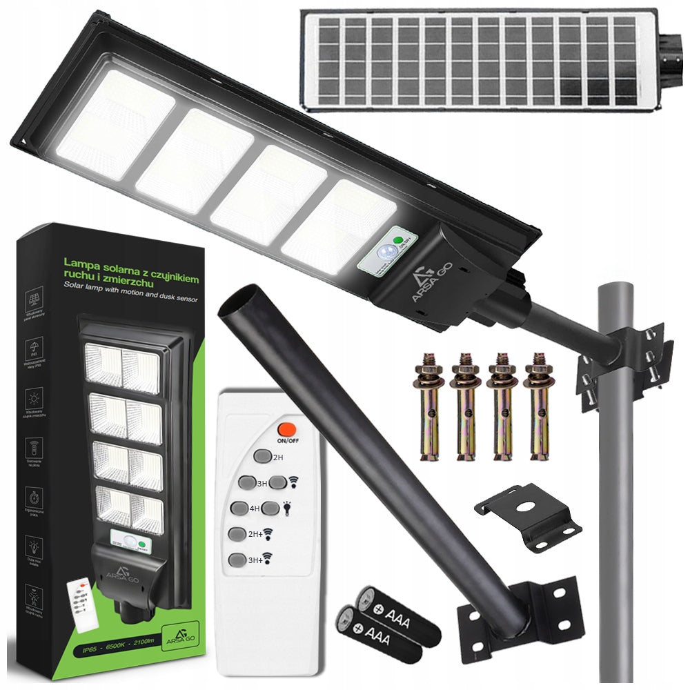 SOLAR LAMP 600W LED STREET LAMP WITH MOTION AND DUSK SENSOR REMOTE CONTROL HOLDER