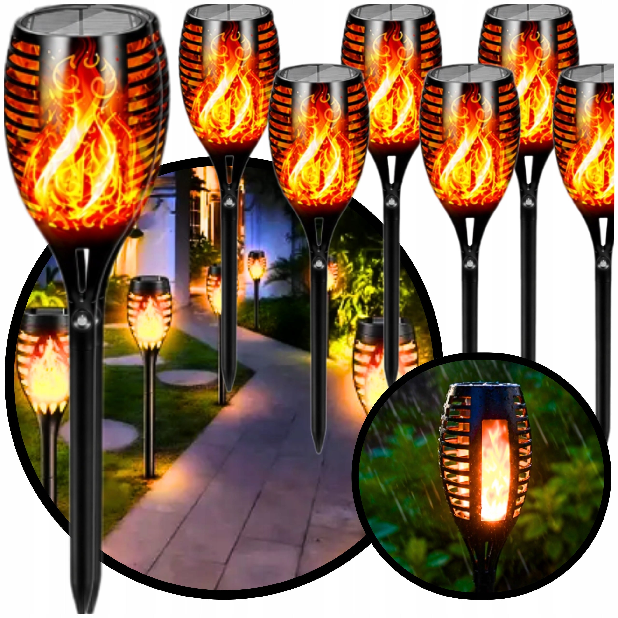 SOLAR LAMP 8 PACK TORCH LIGHTS DRIVEN GARDEN FLAME LED