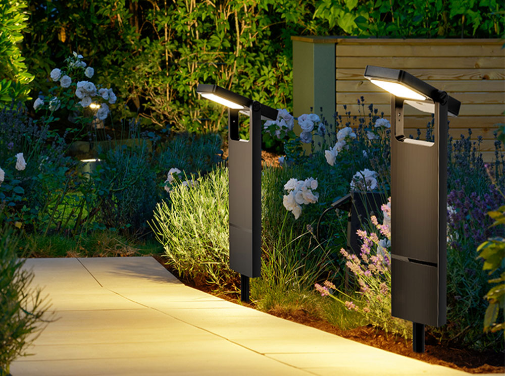 SOLAR LAMP LED GARDEN HAMMERED POST GARDEN SPOTLIGHT ANDO IP54 53cm Packaging status original