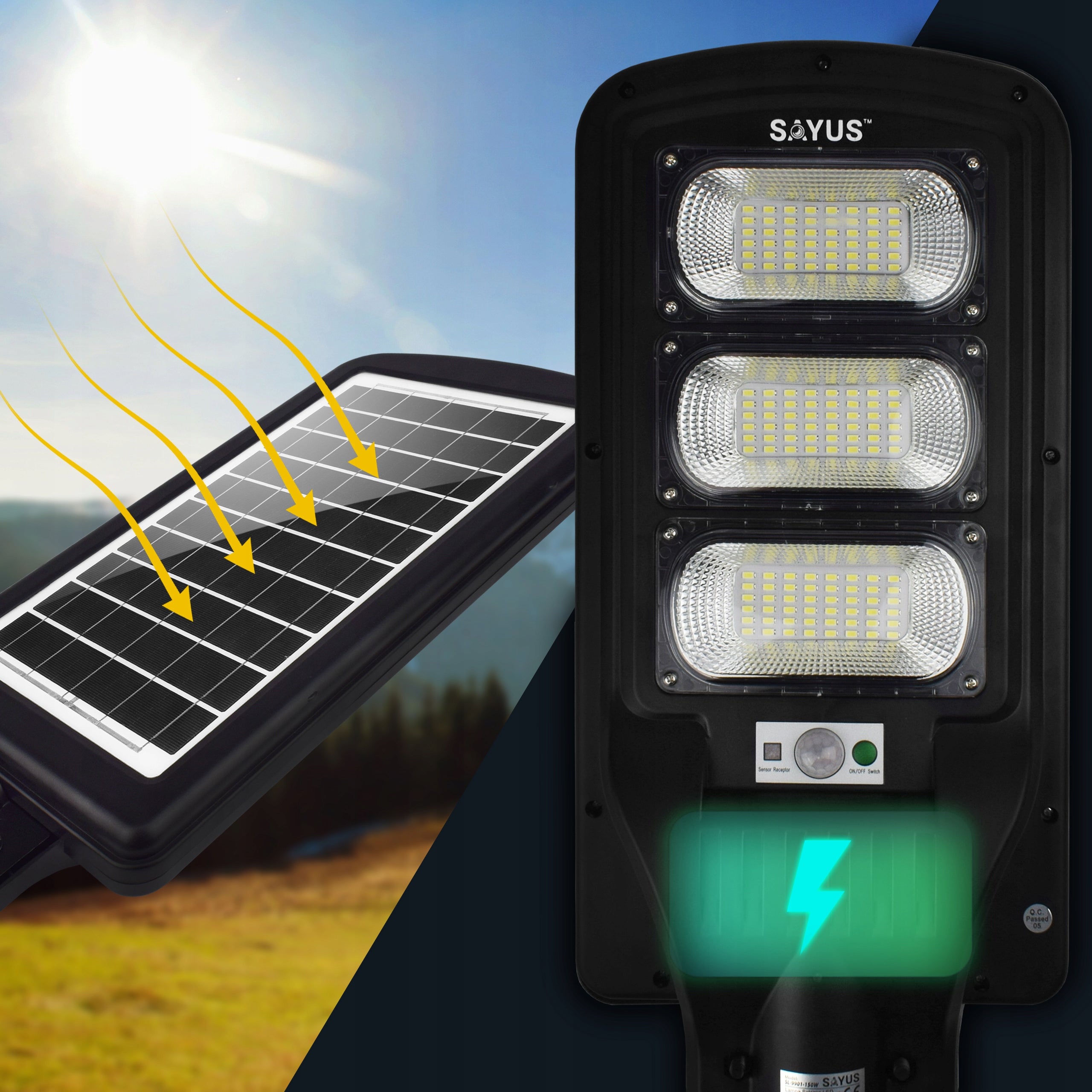 SOLAR LAMP LED STREET LAMP GARDEN MOTION SENSOR DUSK REMOTE CONTROL Manufacturer code SL-9901-150W