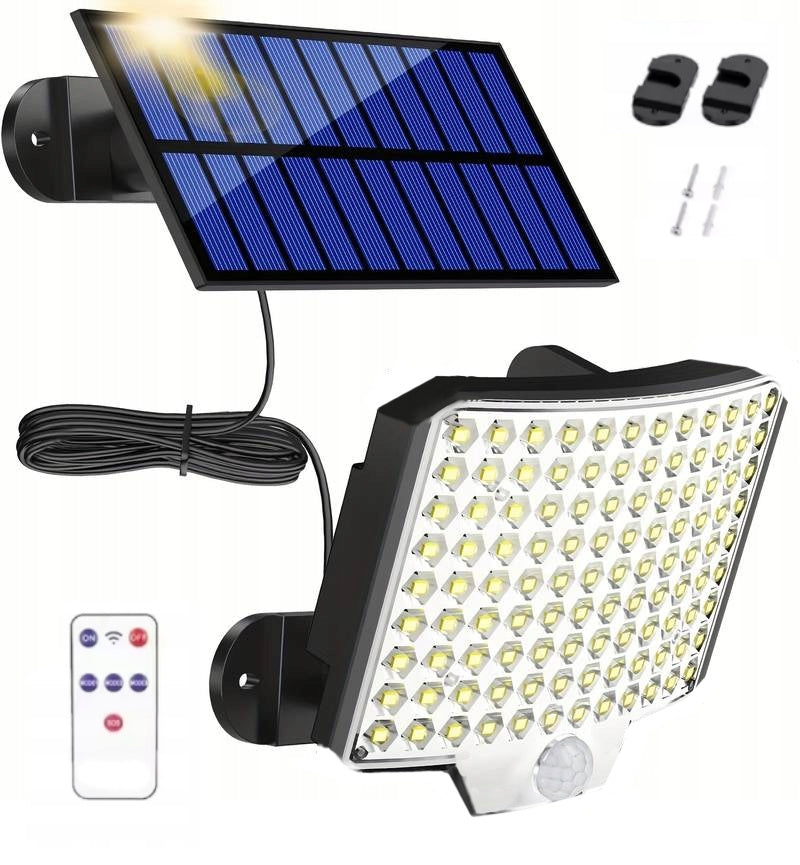 SOLAR LAMP MOTION AND DUSK SENSOR OUTDOOR WALL LAMP REMOTE CONTROL 108LED