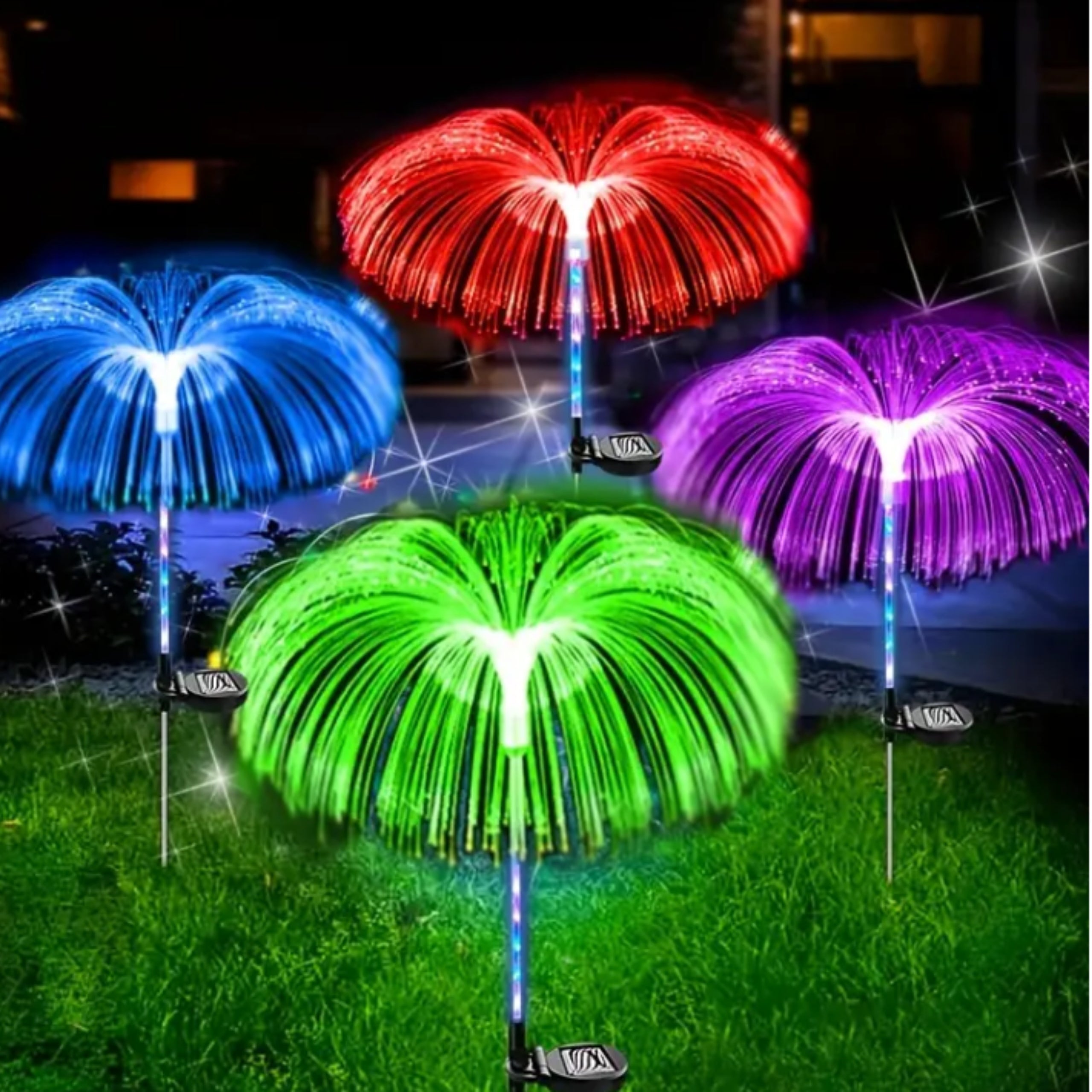SOLAR LED GARDEN LAMP JELLYFISH RGB HAMMERED WITH DANDELION SENSOR 2pcs Packaging status original