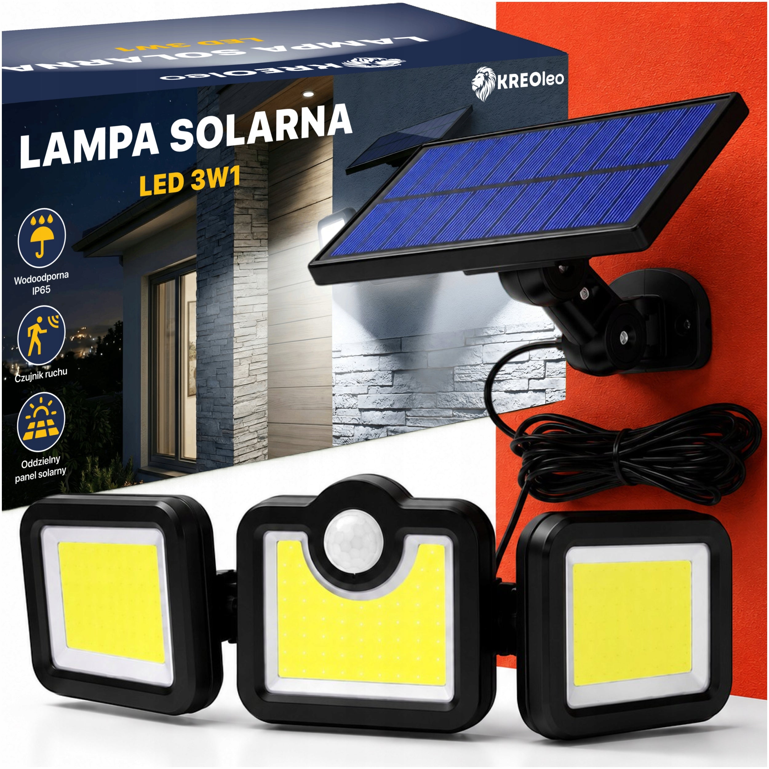 SOLAR LED LAMP 3in1 WITH TWILIGHT MOTION SENSOR COB REMOTE CONTROL SEPARATE PANEL