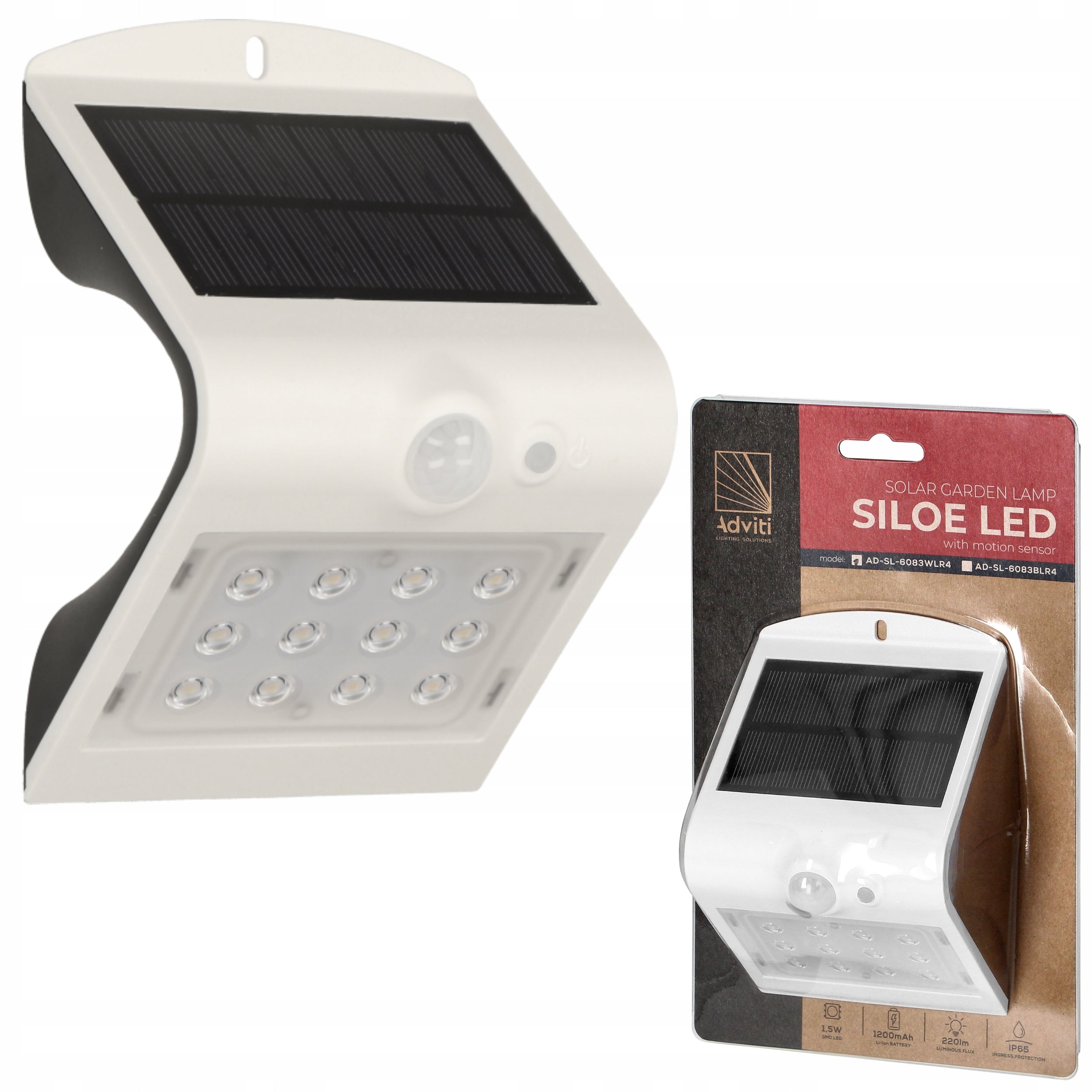 SOLAR LED LAMP WITH MOTION AND DUSK SENSOR 1,5W IP65 4000K WHITE