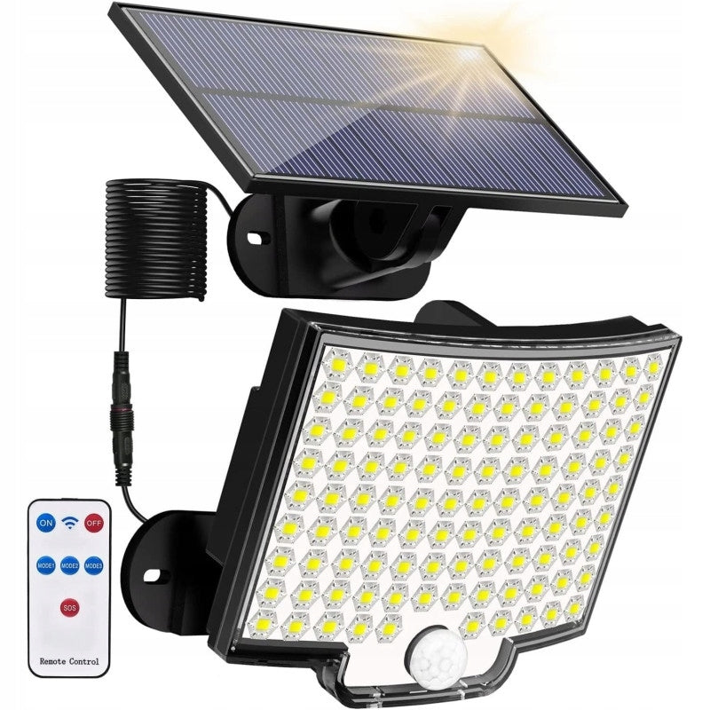 SOLAR LED LAMP WITH SEPARATE PANEL 300W REMOTE CONTROL WITH MOTION TWILIGHT SENSOR