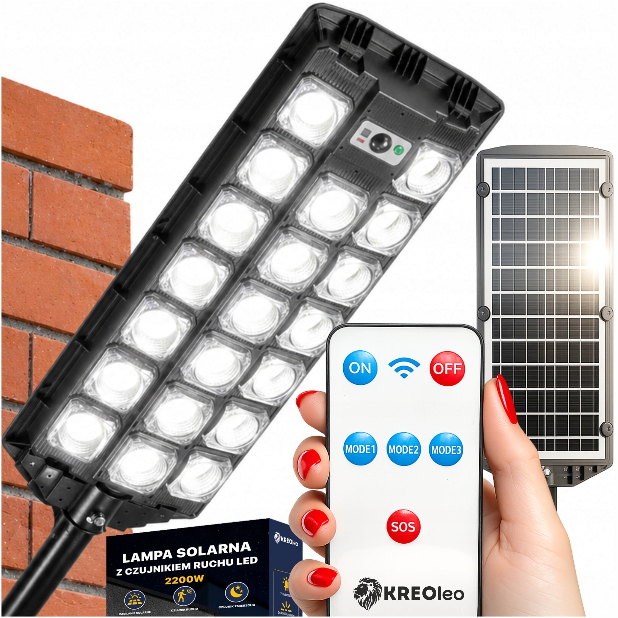 SOLAR LED OUTDOOR STREET LAMP WITH MOTION AND DUSK SENSOR 2200W